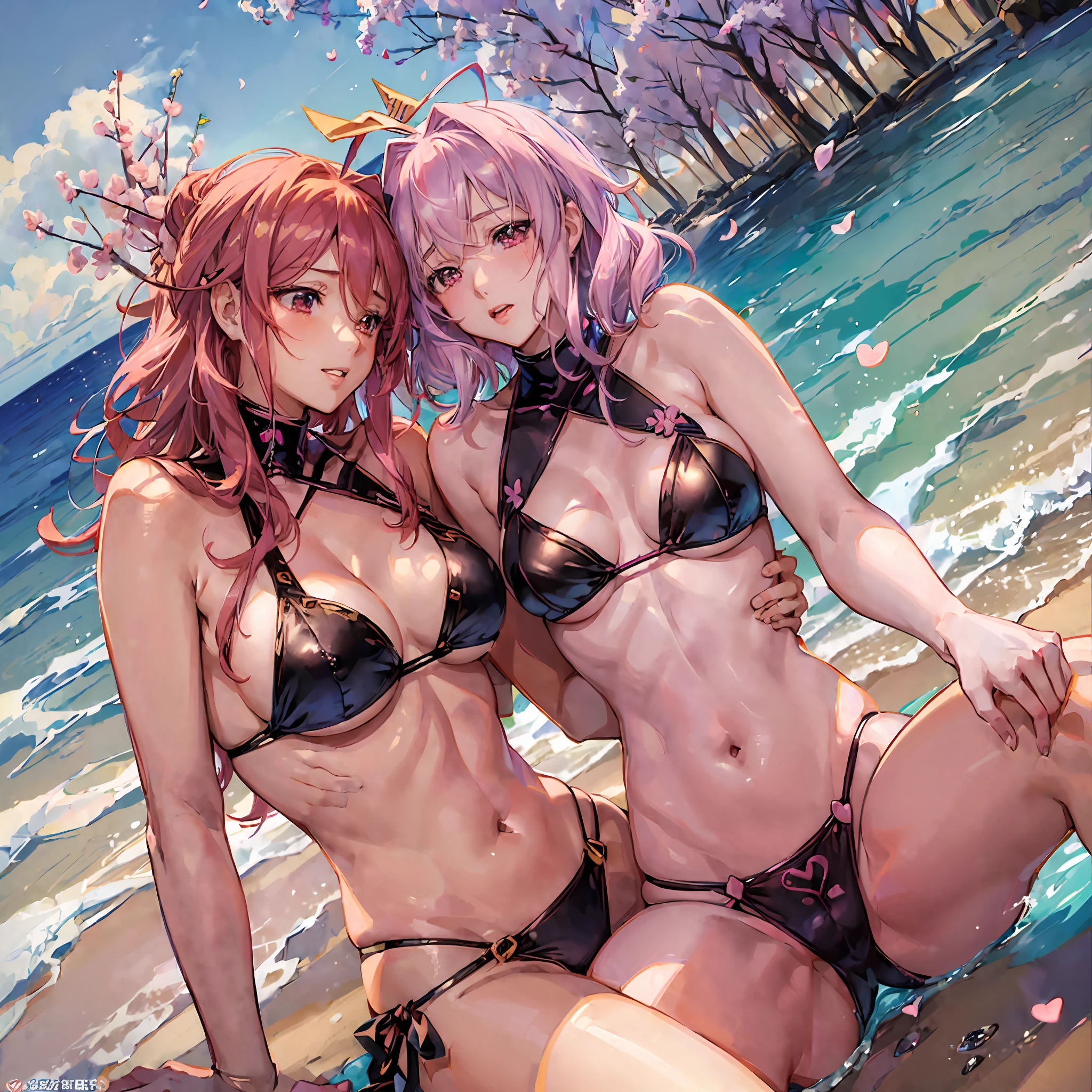 "(((((Yuri romance anime scene))))) Sakura Kinomoto kissing the beach in a thin bikini of ((((anime yuri)))))Sakura Haruno, ((lesbian love scene))" --auto --s2