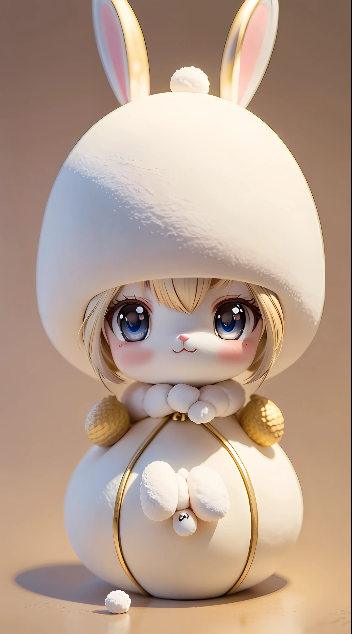 Bunny, furry, fluffy, soft ((best quality)), ((masterpiece)), (very detailed, best detailed, official art, beautiful and aesthetic: 1.2), depth of field, composition whole body, (chibi), banana, marshmallow, (beautifully detailed eyes: 1.3), (very happy: 1)