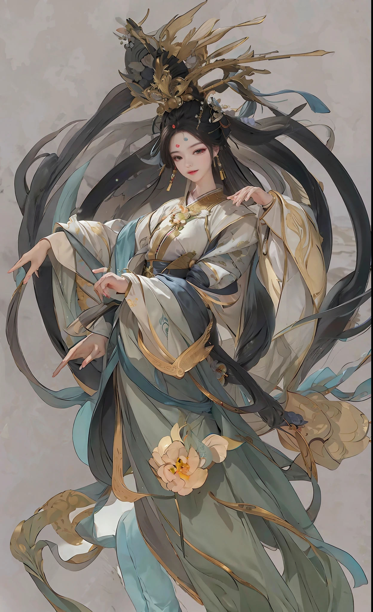 A girl, ancient Chinese costume, whole body, sunshine, clear face, clean white background, masterpiece, super detail, epic composition, ultra HD, high quality, extremely detailed, official art, uniform 8k wallpaper, super detail, 32k