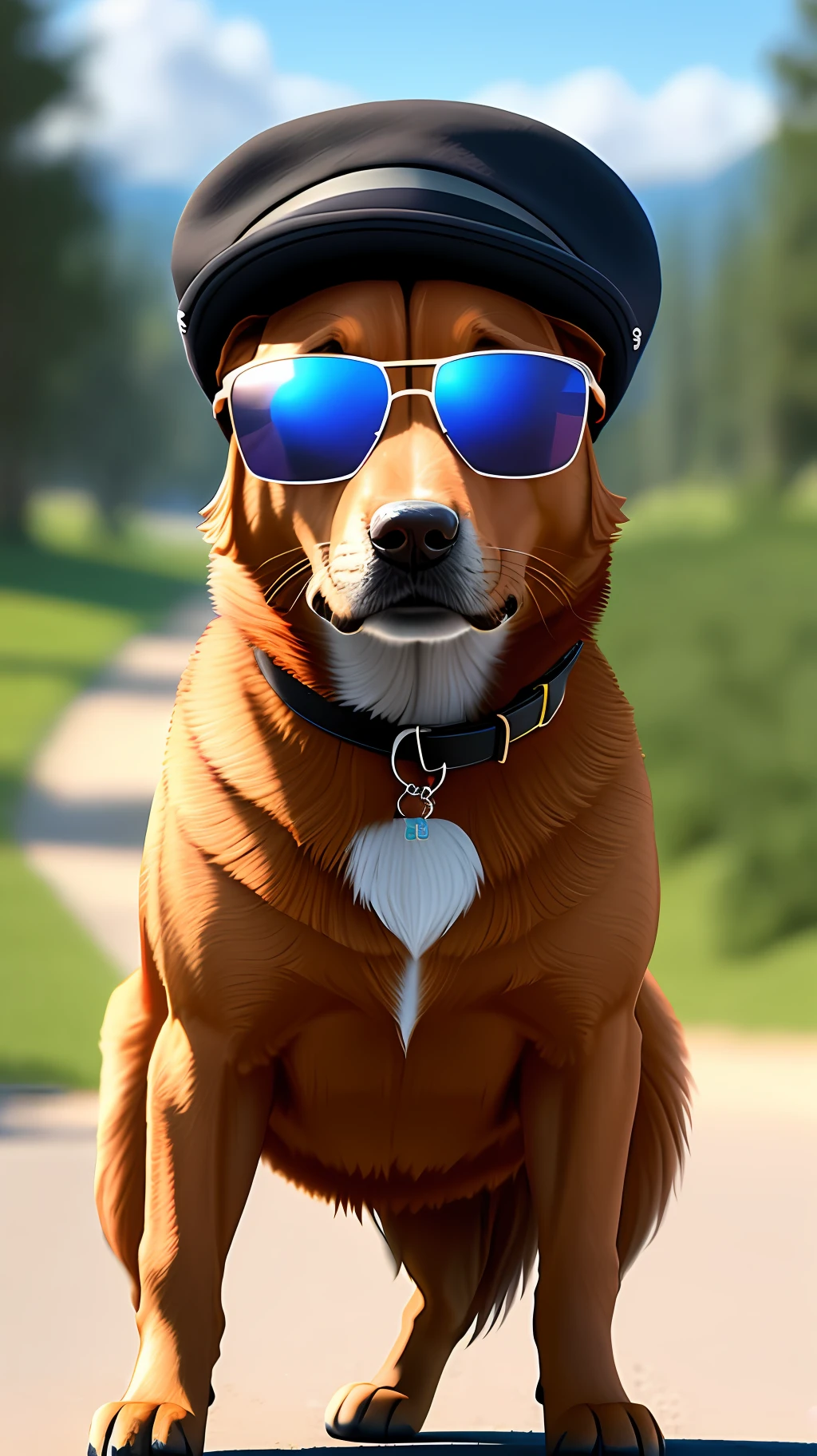 Dog standing,in hat,with sunglasses by ultra realistic ultra HD resolution, neon ultra realistic 8k