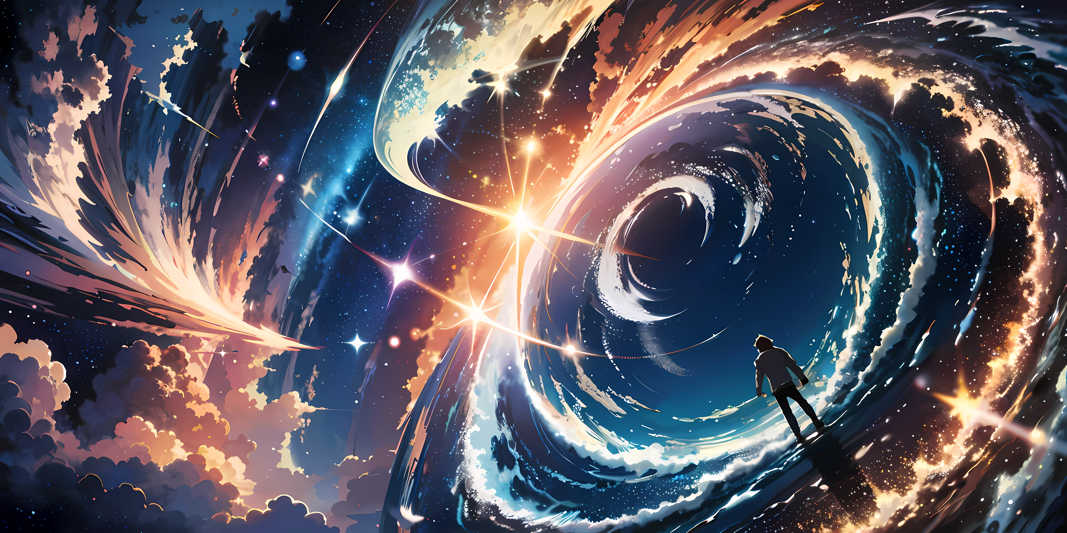 Man at edge of creation of the universe