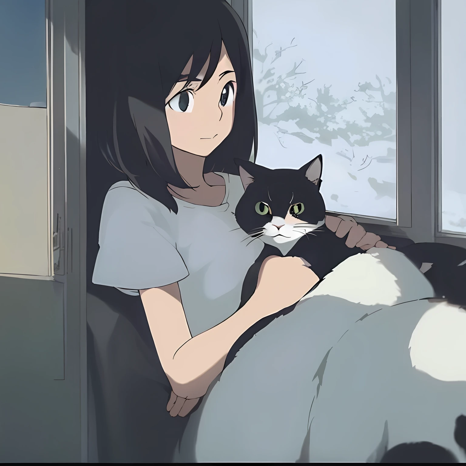 anime girl looking out window with cat in her lap, anime cat, ghibli and ilya kuvshinov, beautiful anime catgirl, anime catgirl, anime visual of a cute cat, cute anime catgirl, ( ( makoto shinkai ) ), very beautiful cute catgirl, lofi, very beautiful anime cat girl, anime film still, lofi art