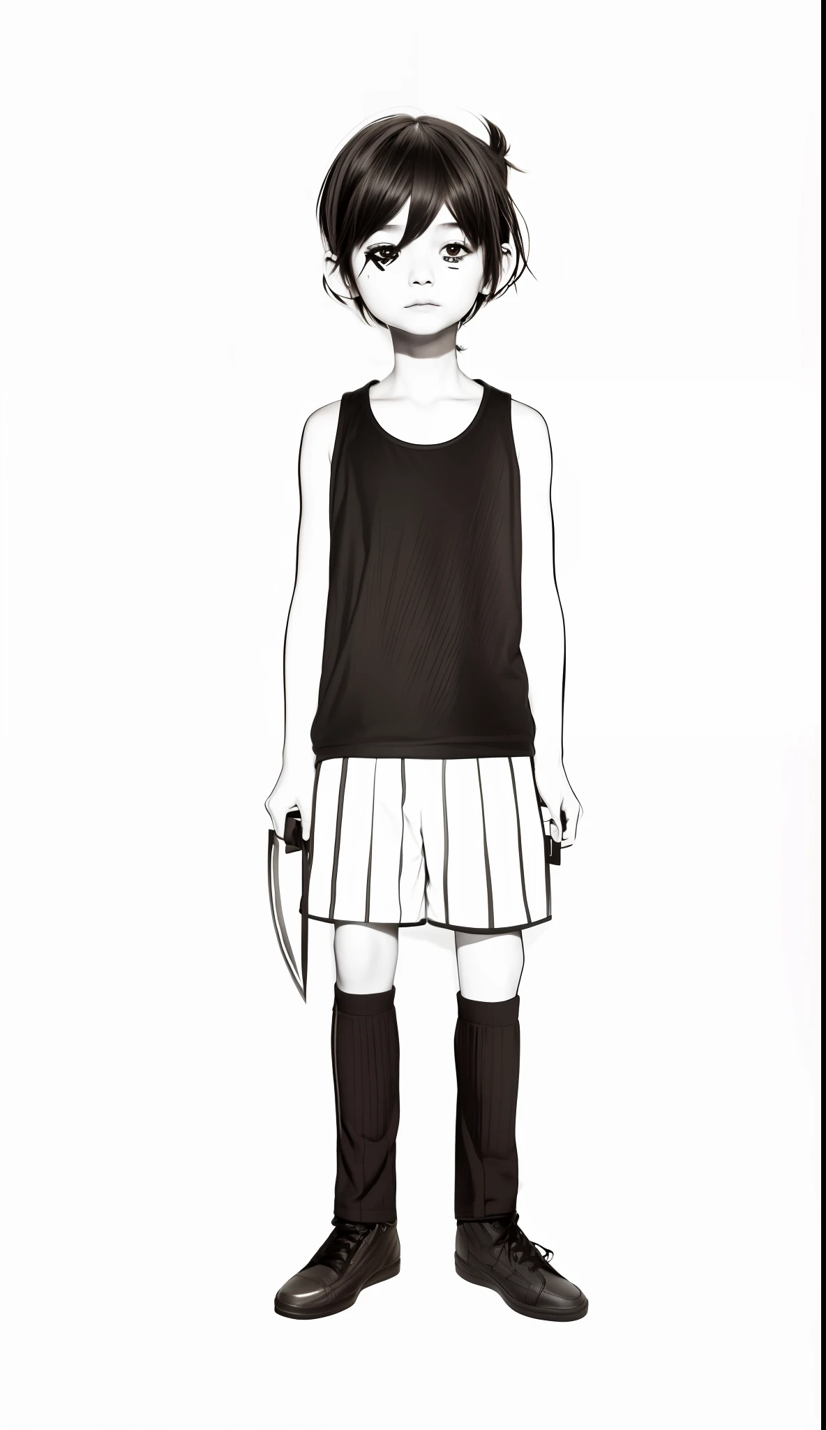 Painting of a boy with a knife in his hand, a full-body portrait of a shorts! , Full Body Illustration, Girl Standing, Kate Butcher, Full Body Character Drawing, Tall Child Emo Art Student, Fujiwara Shinzan, Full Body Character, Full Body Drawing, Anime Full Body Illustration, Single Character Full Body, Full Body Portrait, Full Body Character
