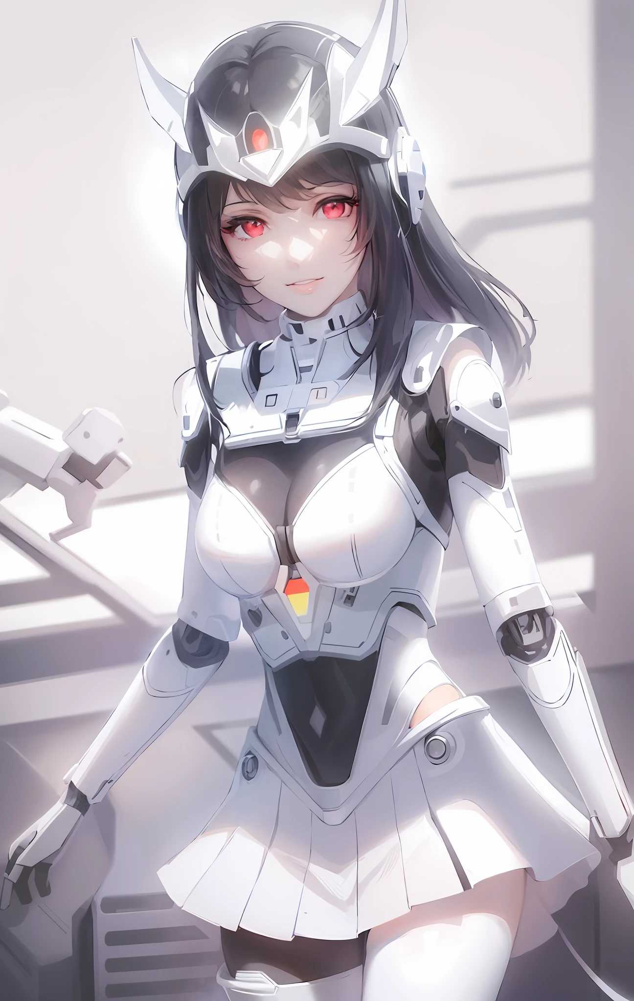 a close up of a woman in a white and black outfit, cute cyborg girl, perfect android girl, beutiful white girl cyborg, in white futuristic armor, girl in mecha cyber armor, beautiful female android, beautiful female android!, beutiful girl cyborg, sci-fi android female, retrofuturistic female android, beautiful android woman, 3 d render character art 8 k
