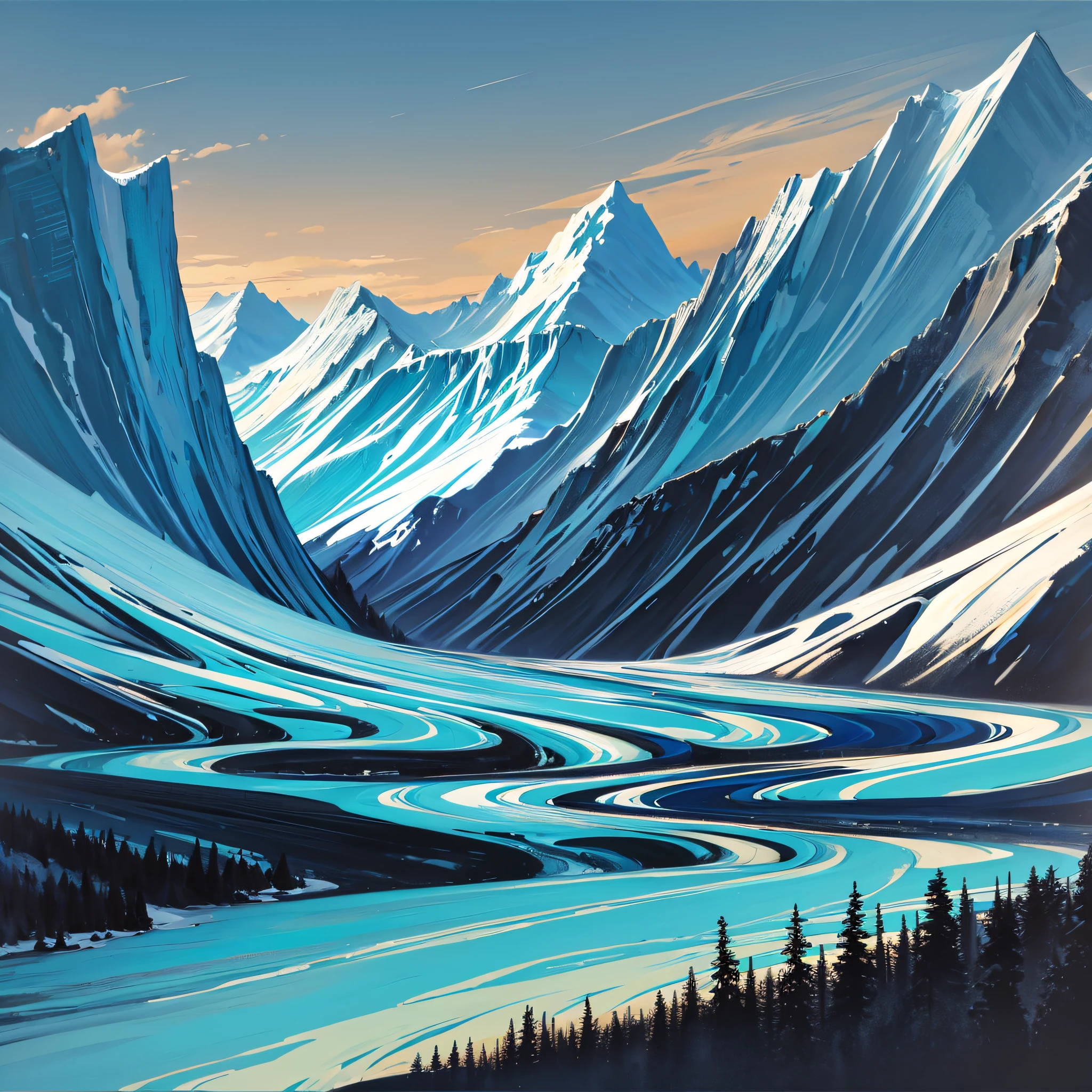 Ernst Wilhelm Nay style of Glacier National Park, Luminous, Hyperrealistic, masterpiece --auto --s2
