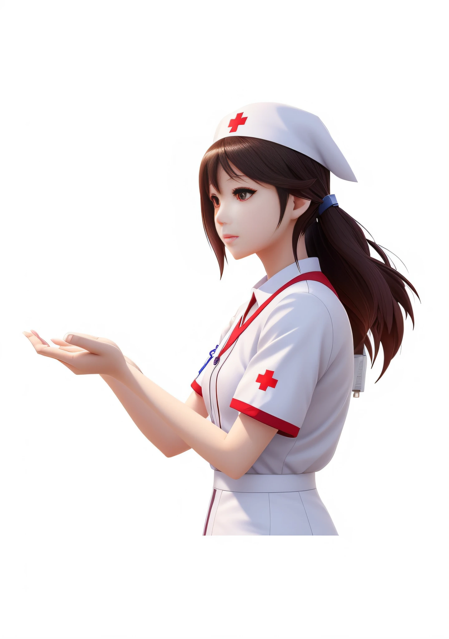Close-up of a woman in a nurse's uniform holding something, nurse girl, nurse, anime style 3d, April rendering, rendering of a cute 3d anime girl, realistic anime 3d style, sakimi chan, popular on cgstation, smooth anime cg art, (doctor), high quality fan art, 3d ANIME GIRL, POPULAR IN CGSTATION, TRANSPARENT LAYER, REFINE FINGERS