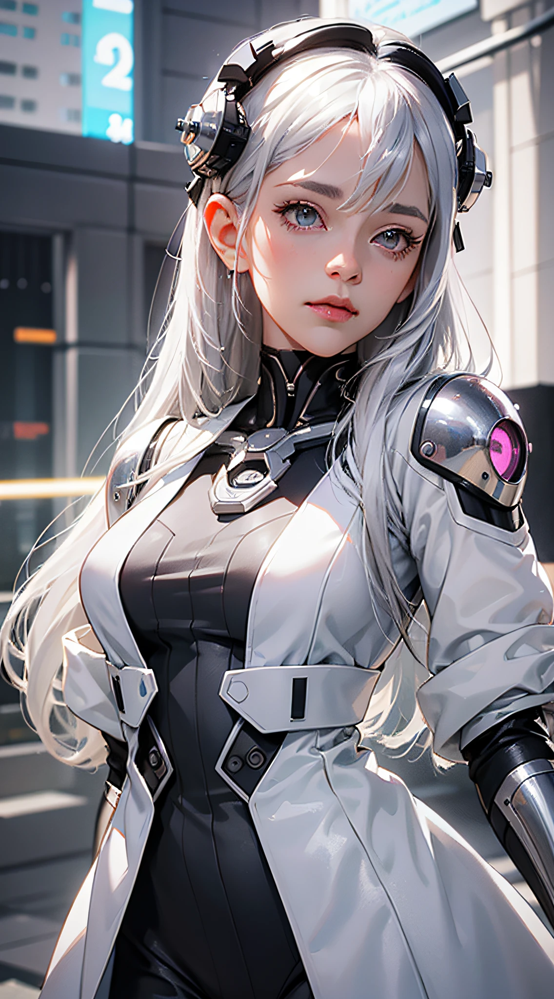 there is a woman in a silver outfit posing for a picture, silver hair girl, smooth anime cg art, photorealistic anime girl render, loli in dress, girl with white hair, anime styled 3d, girl silver hair, [ 4 k digital art ]!!, cyborg - girl with silver hair, render of april, glowing with silver light --auto --s2