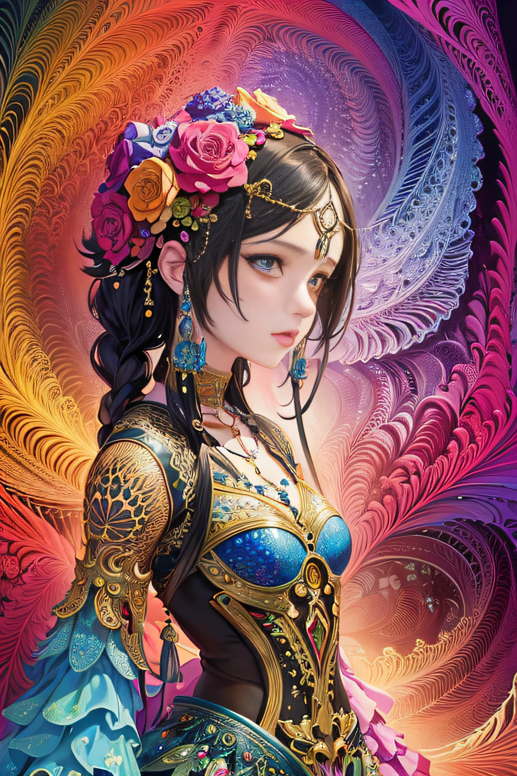 (masterpiece, top quality, best quality, official art, beautiful and aesthetic:1.2), (1girl), extreme detailed,(fractal art:1.3),colorful,highest detailed
