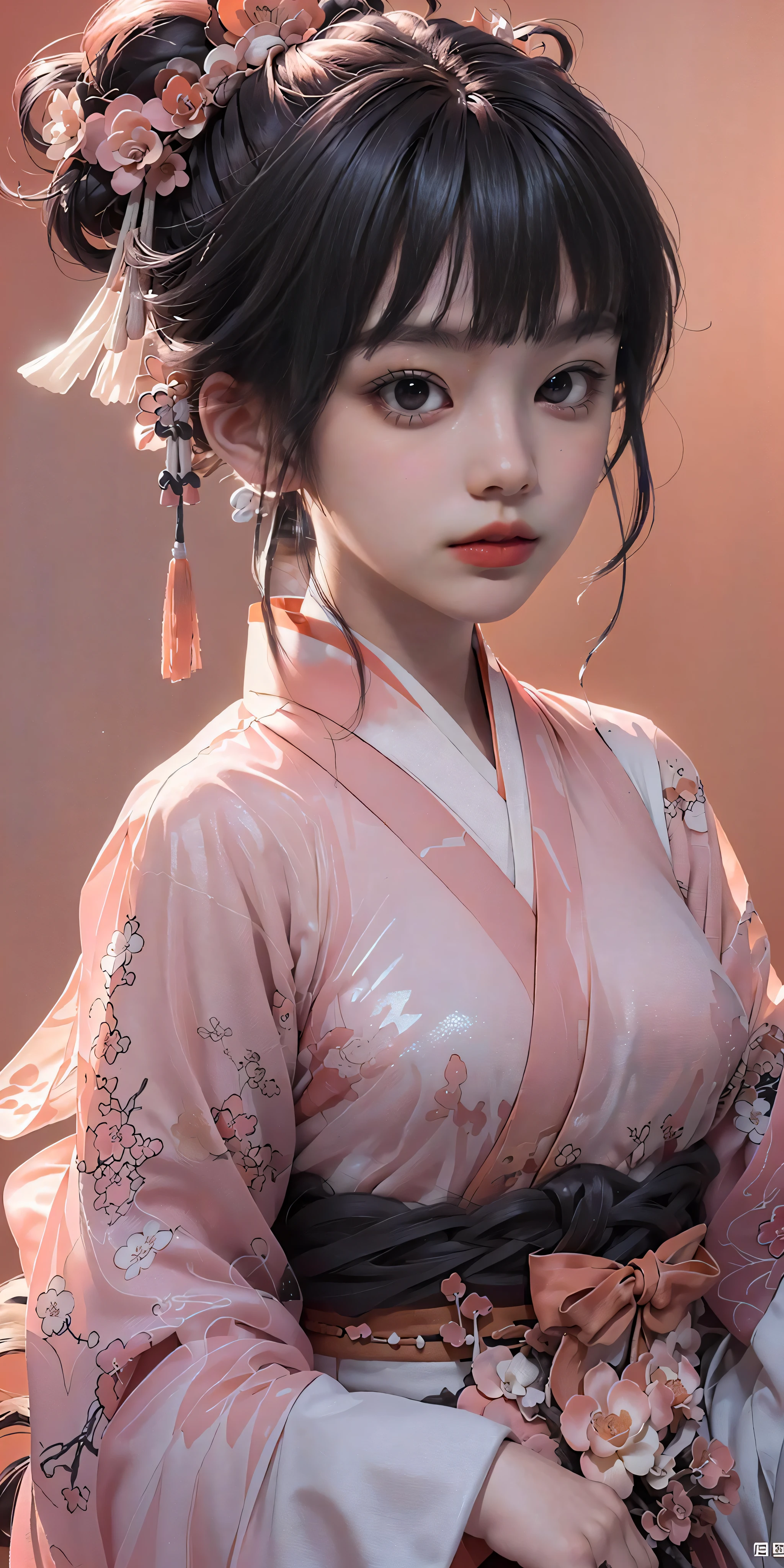 (fluorescent colors:1.4),(translucent:1.4),(retro filters:1.4), (fantasy:1.4), (orange background:1.4),
(1girl wearing (orange pink hanfu:1.3), tang style, blunt bangs, black hair),
((portrait:1.5)), looking at viewer,
(masterpiece, 8k uhd, HDR, extreme detailed, intricate details, best quality, professional, vivid colors),