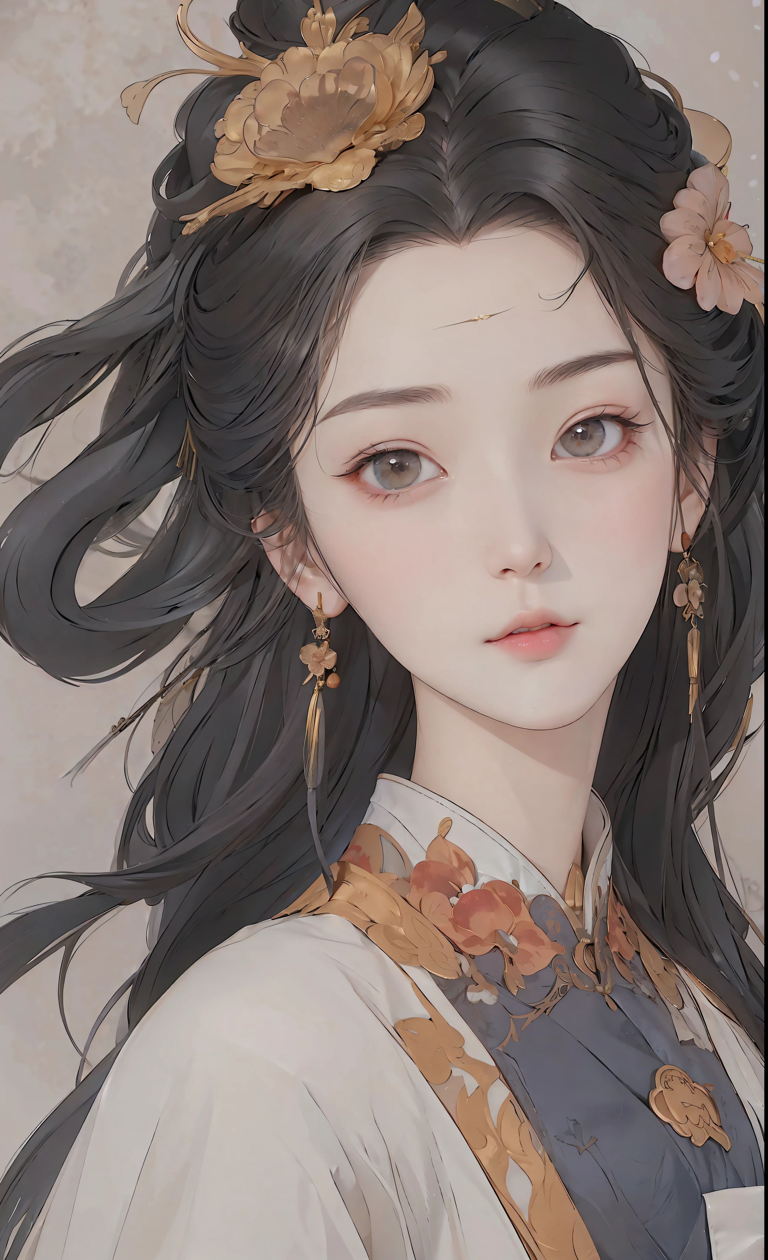 A girl, ancient Chinese costume, whole body, sunshine, clear face, clean white background, masterpiece, super detail, epic composition, ultra HD, high quality, extremely detailed, official art, uniform 8k wallpaper, super detail, 32k