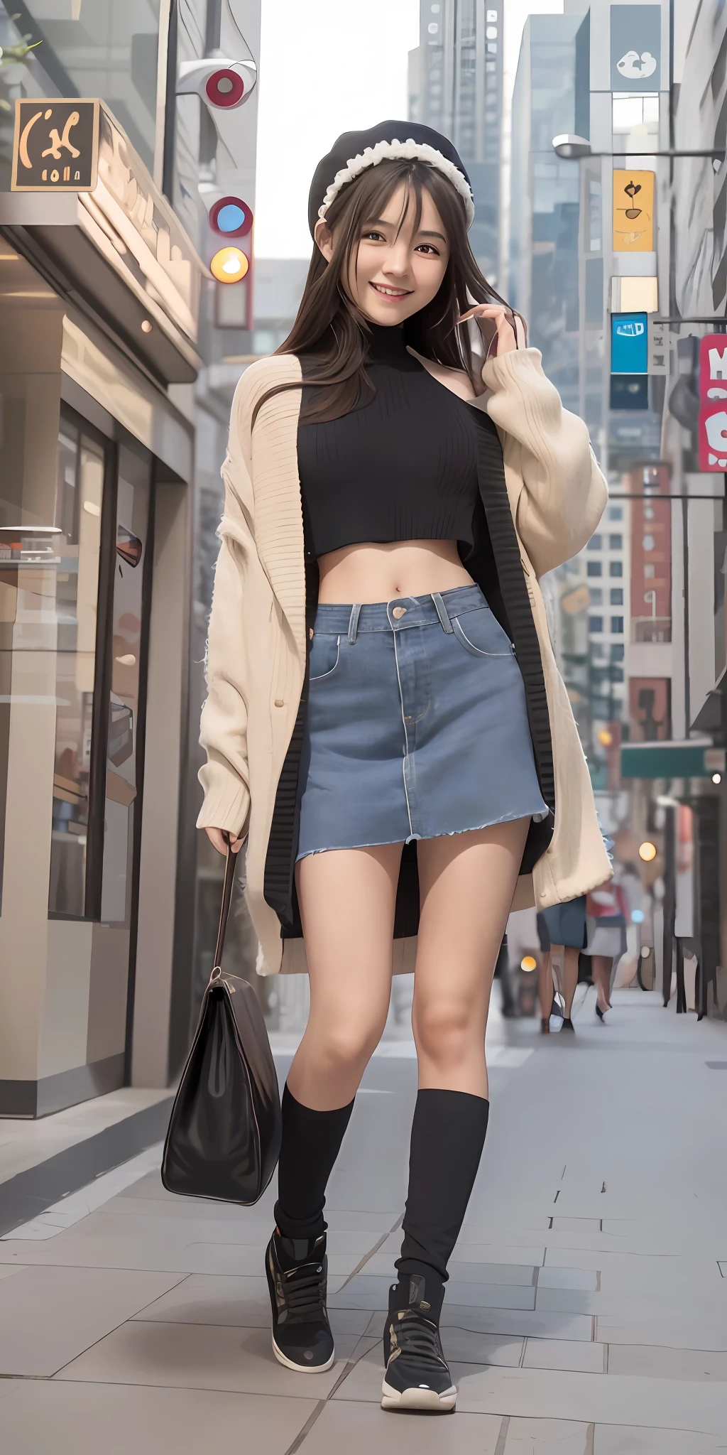 Best image quality, masterpiece level, super high resolution, real (1.4), casual and modest girl, showing her whole body clearly, showing her teeth and smiling