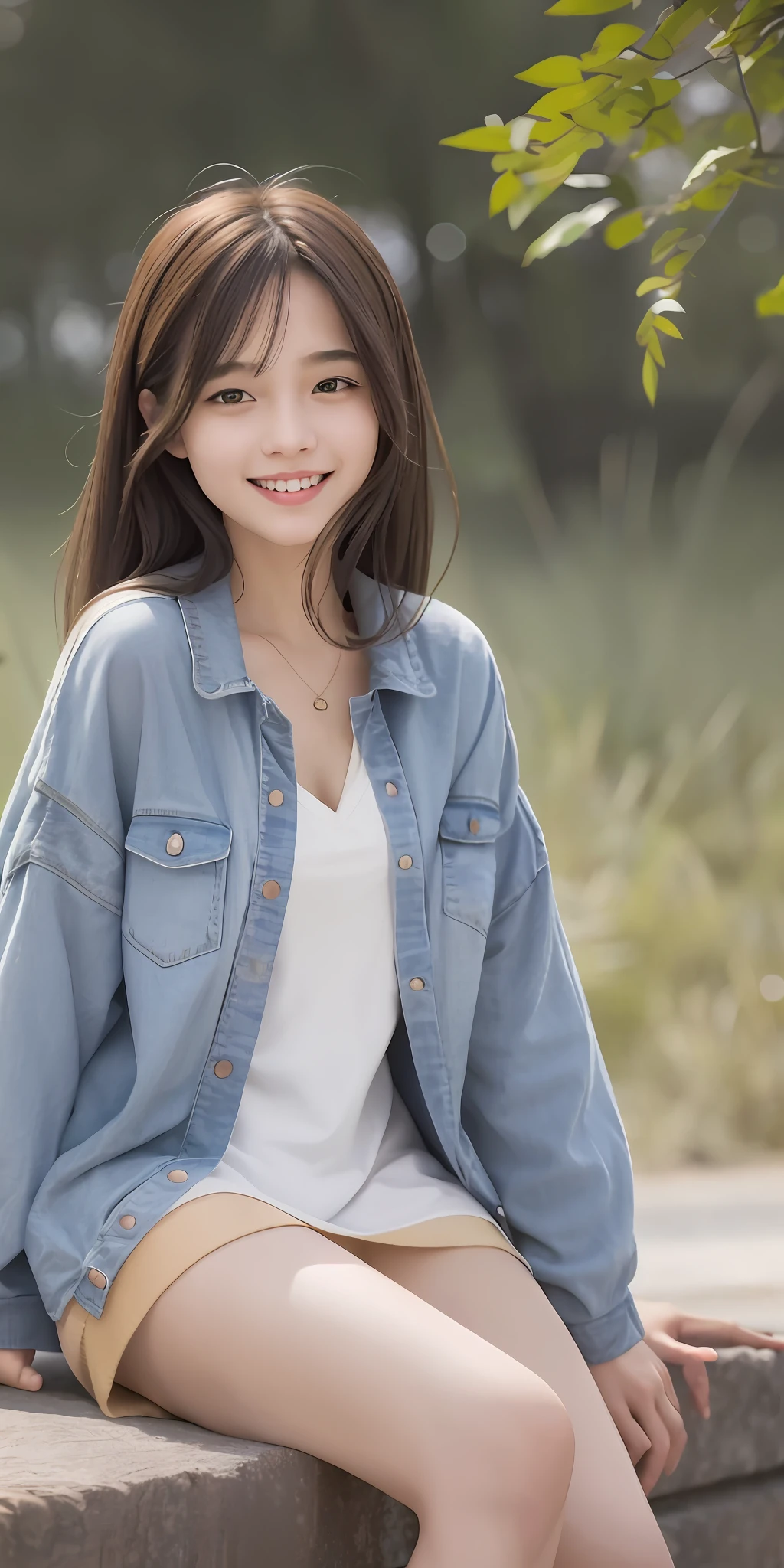 Best image quality, masterpiece level, super high resolution, real (1.4), casual and modest girl, showing her whole body clearly, showing her teeth and smiling