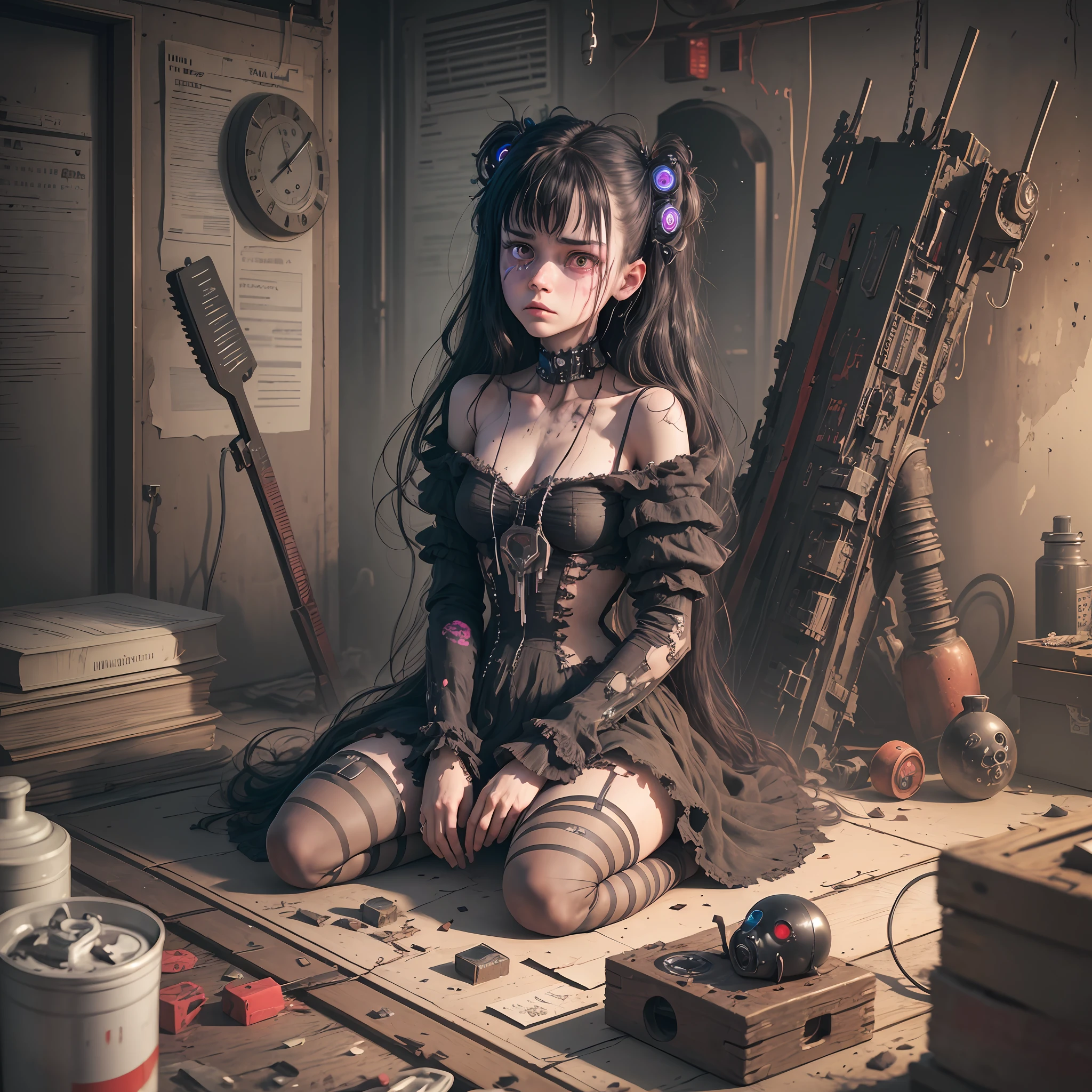(best quality), (top quality), (8k), (3d), (masterpiece), (dark), (whole body), (melancholy), (sadness), (agony), (terror), (horror), (psychedelic), (cyberpunk), (dark), real rag dolls self-mutilating in a dark and disorganized basement. --auto --s2