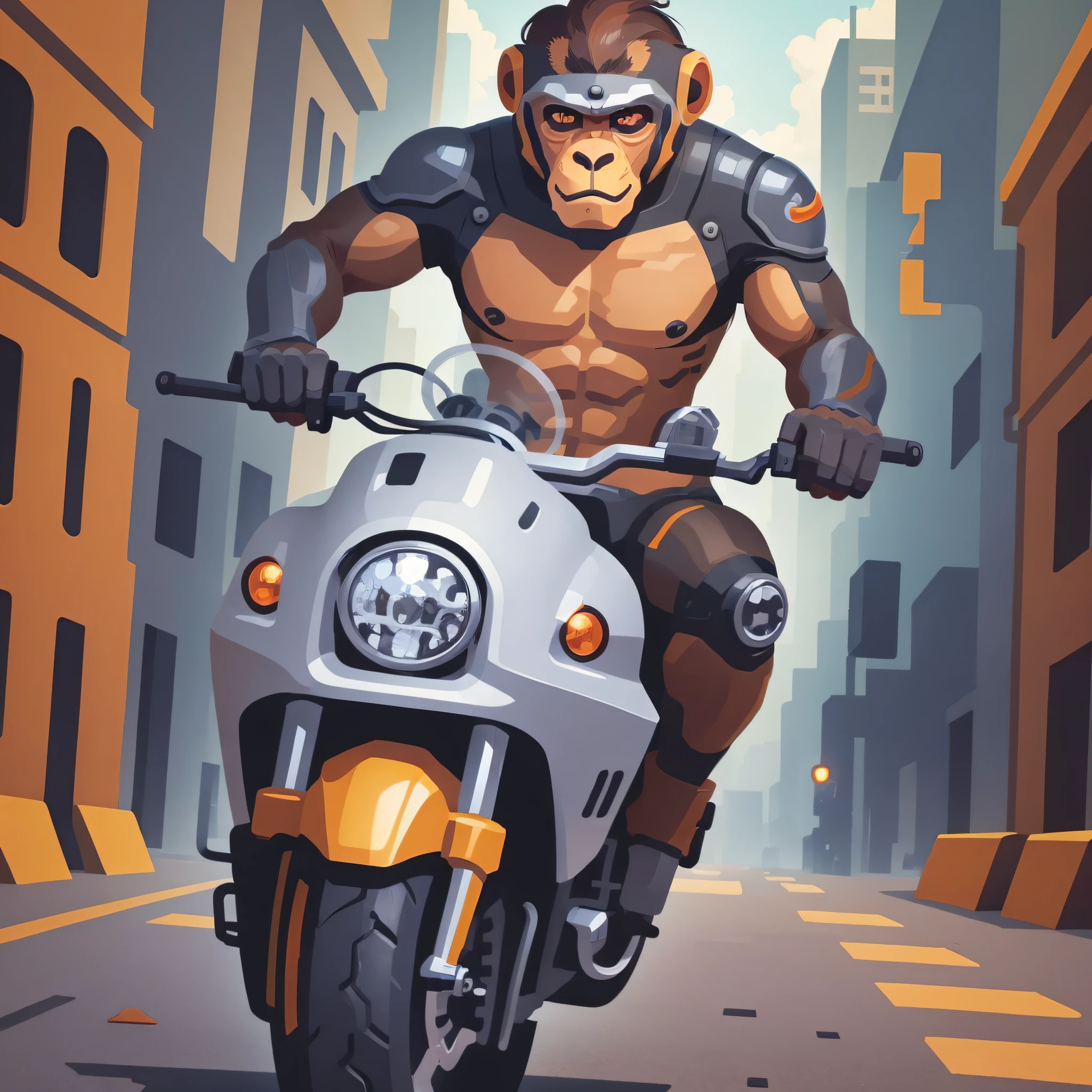A cyborg monkey, riding a motorcycle --auto --s2