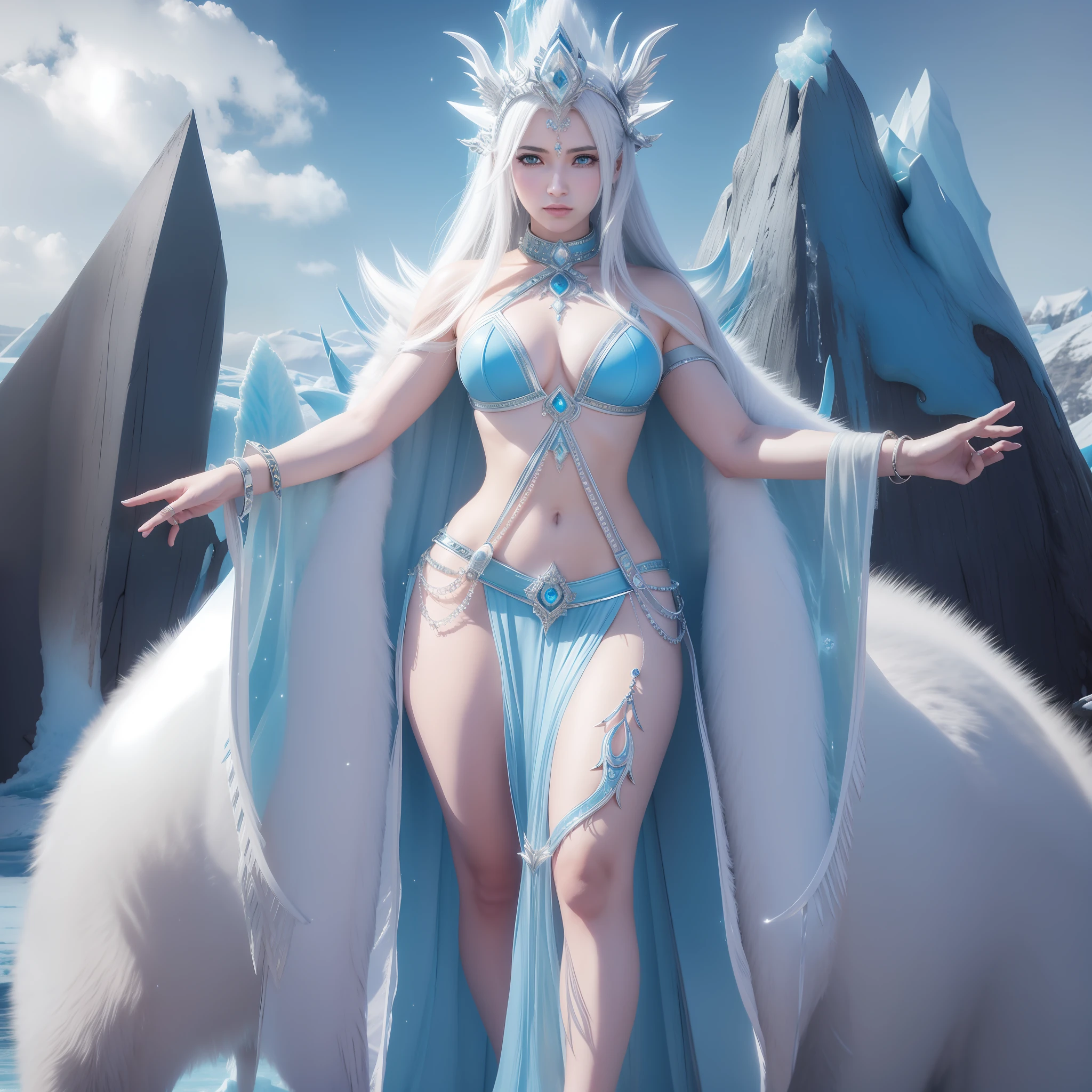 Final Fantasy, Shiva, Divine Beast, Ice Goddess, Glacier, Antarctica, Diamond Dust, Frozen Earth White Eyes, Full Body