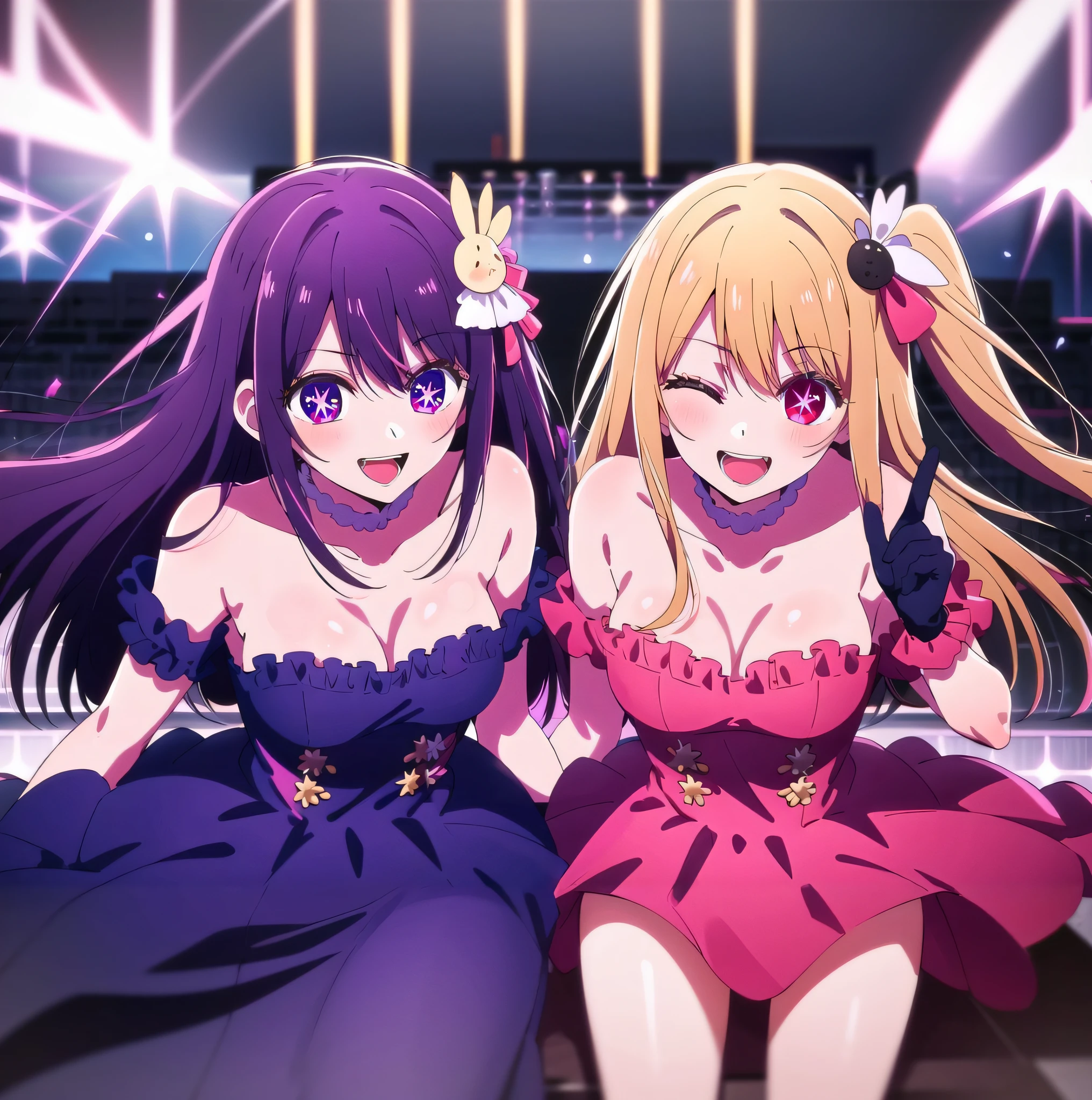 two anime girls in dresses are posing for a picture, hololive, hanayamata, anime moe artstyle, still from tv anime, two beautiful anime girls, ecchi anime style, screenshot from the anime film, 2 0 1 9 anime screenshot, still from anime, official artwork, anime! 4 k, anime! 4k