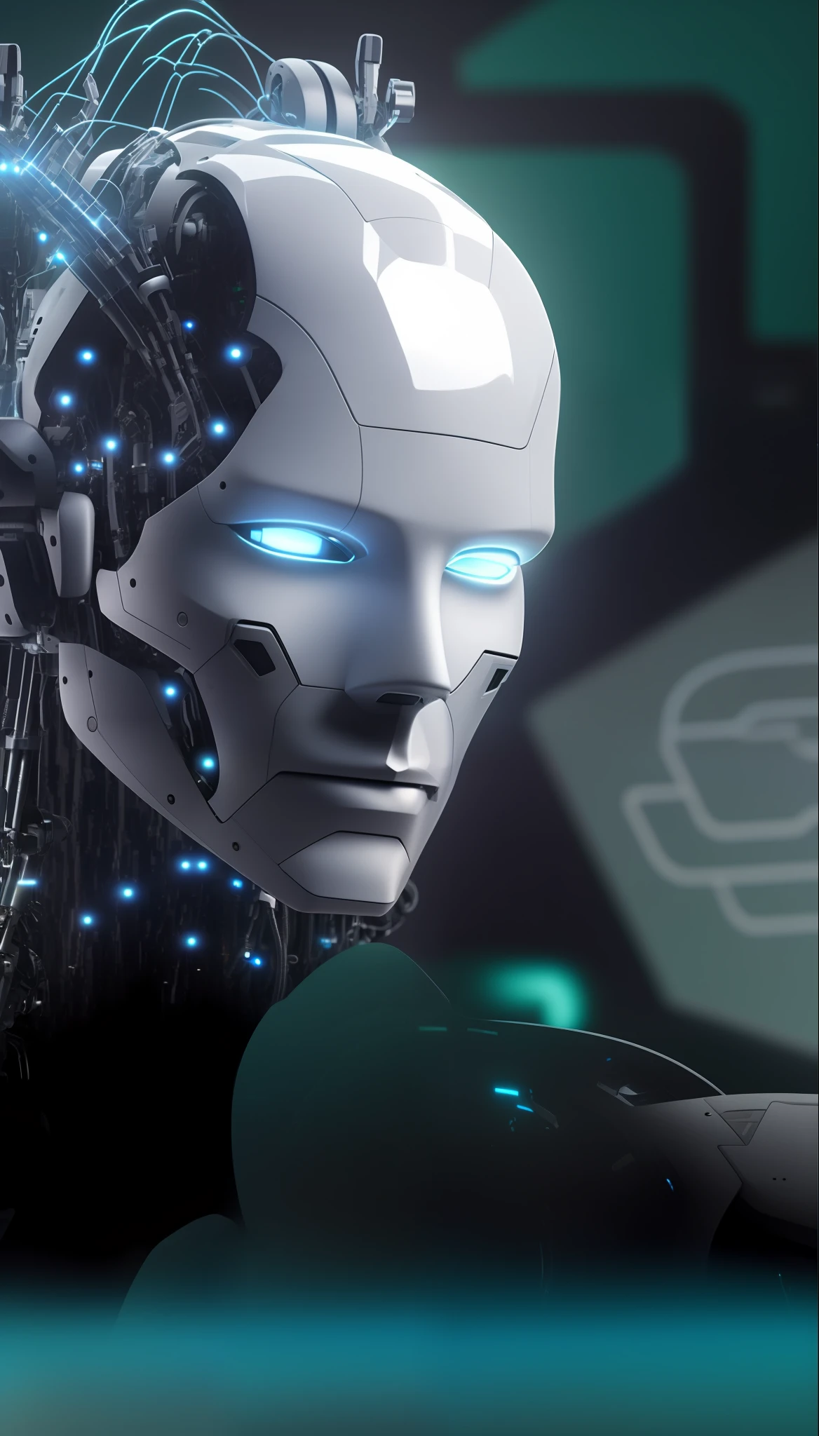 a close up of a robot with a computer mouse in its hand, integrated synthetic android, strong artificial intelligence, detailed face of an android, evil artificial intelligence, the most advanced humanoid robot, artificial intelligence, portrait of an android, robot with human face, cyberpunk robot, cybernetic scifi, intricate transhuman, transhuman, a portrait of an android