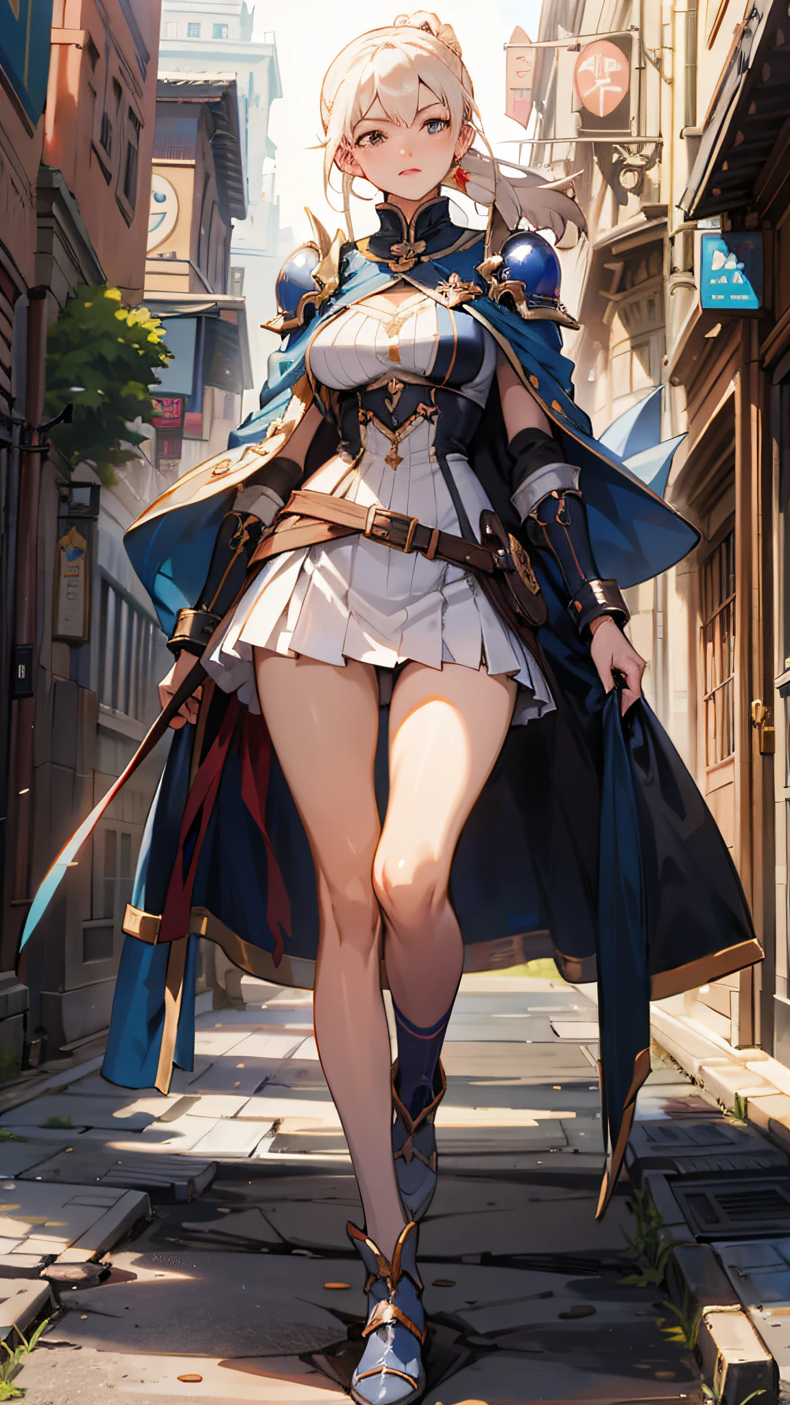 a woman in a short skirt and cape walking down a street, cushart krenz key art feminine, extremely detailed artgerm, wlop and krenz cushart, artgerm and atey ghailan, style of artgerm, ig model | artgerm, style artgerm, krenz cushart and artgerm
