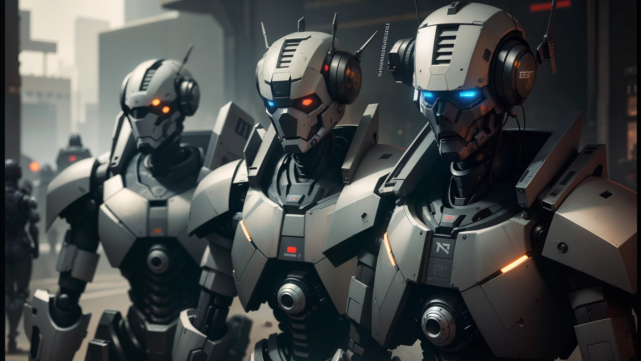 there are many robots that are standing in a row, death and robots, machines and futurist robots, robot cyborgs, robot guards, beautiful robot character design, army of robots, love death and robots, scifi robots, futuristic robots, from a 2 0 1 9 sci fi 8 k movie, boston dynamics robots, cgsociety - n 5, artificial intelligence gods --auto --s2