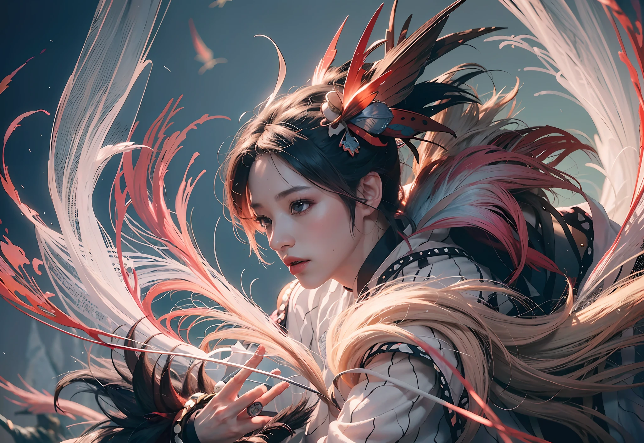official art, unity 8k wallpaper, (high detail), beautiful and aesthetic, masterpiece, best quality,realistic,
Tengu mage, Tengu feathered fan, wind spell, tengu familiar, tengu mountain, shinto magic,
Delicate Illumination, Soft Highlights, Understated Depth,