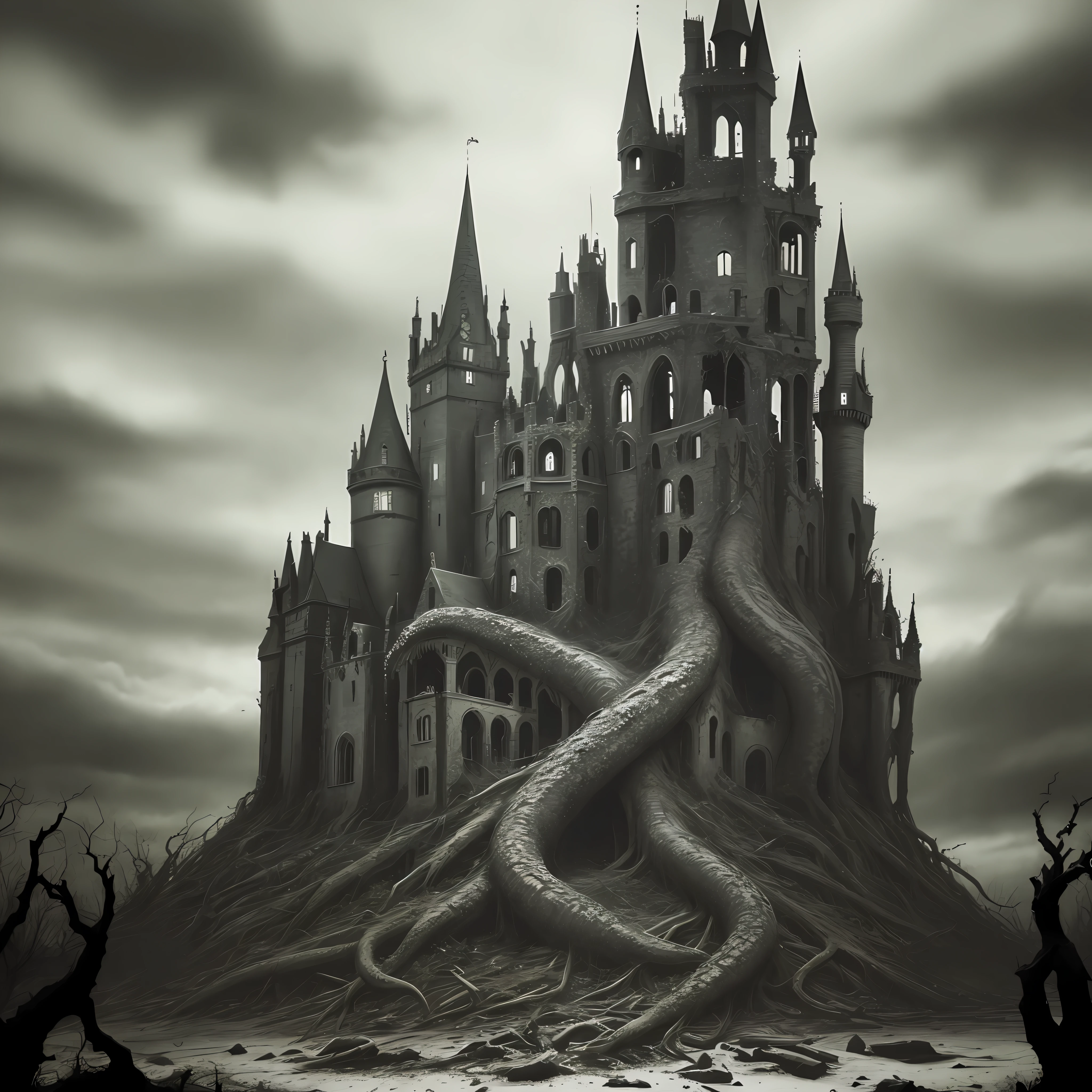 tentacle horror castle, horror, dark ambient, gore, monstrous, tentacles, darkness