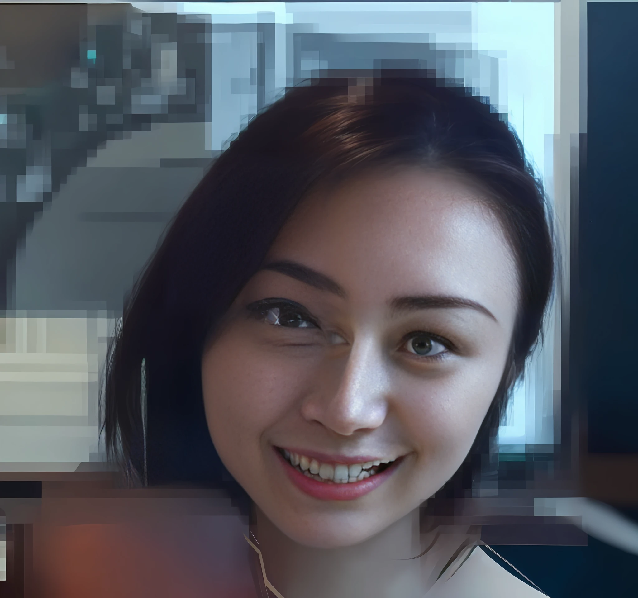 フォト ,chestnut-haired, 18 years old, round face, big eyes, lifted-edged eyebrows, big mouth, small chin, cute like a Japanese idol, Emerald Friday --auto --s2