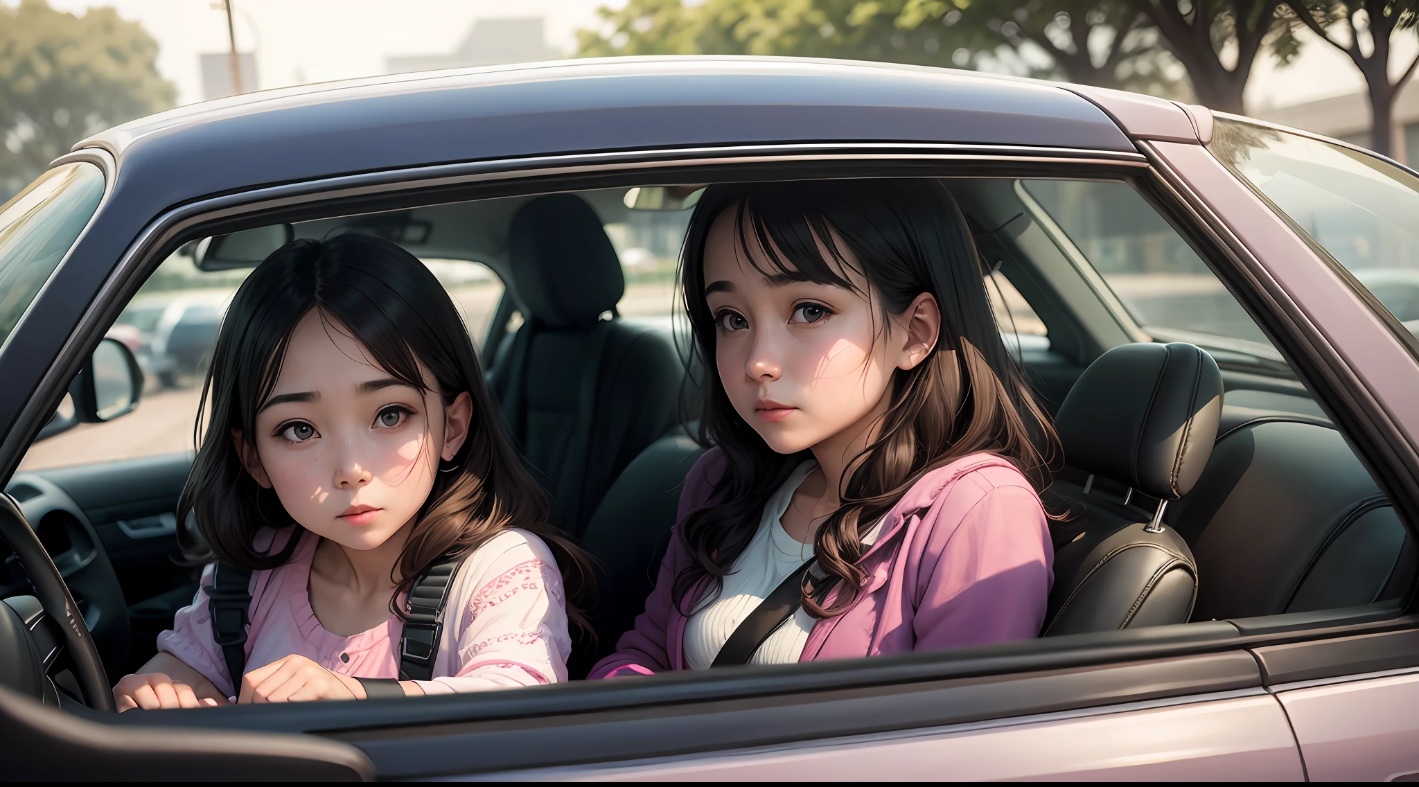 The middle-aged man drove the car with his daughter sitting next to him --auto --s2