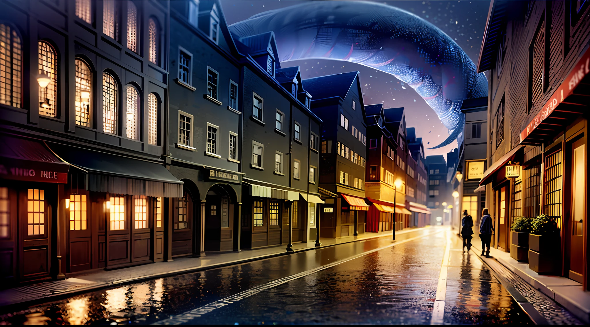 At night, overlooking corners, dim lights, old streets, huge serpents, crowds, monsters, phantom monsters, vistas,,(masterpiece:1.2), best quality, masterpiece, hires, original, extremely detailed wallpaper, perfect lighting, (extremely detailed CG:1.2),