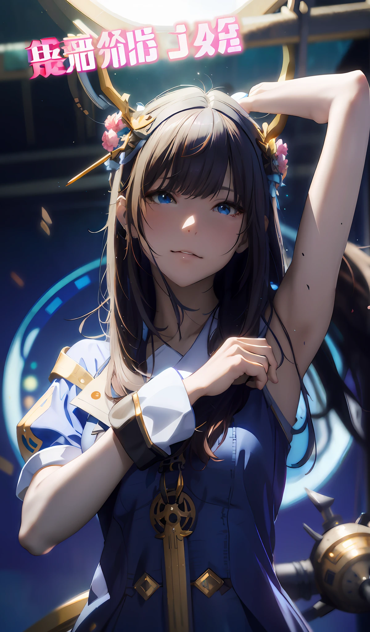 anime girl with long hair and blue dress posing for a picture, smooth anime cg art, photorealistic anime girl render, artwork in the style of guweiz, artgerm and atey ghailan, guweiz, trending on cgstation, fanart best artstation, realistic anime 3 d style, inspired by Leng Mei