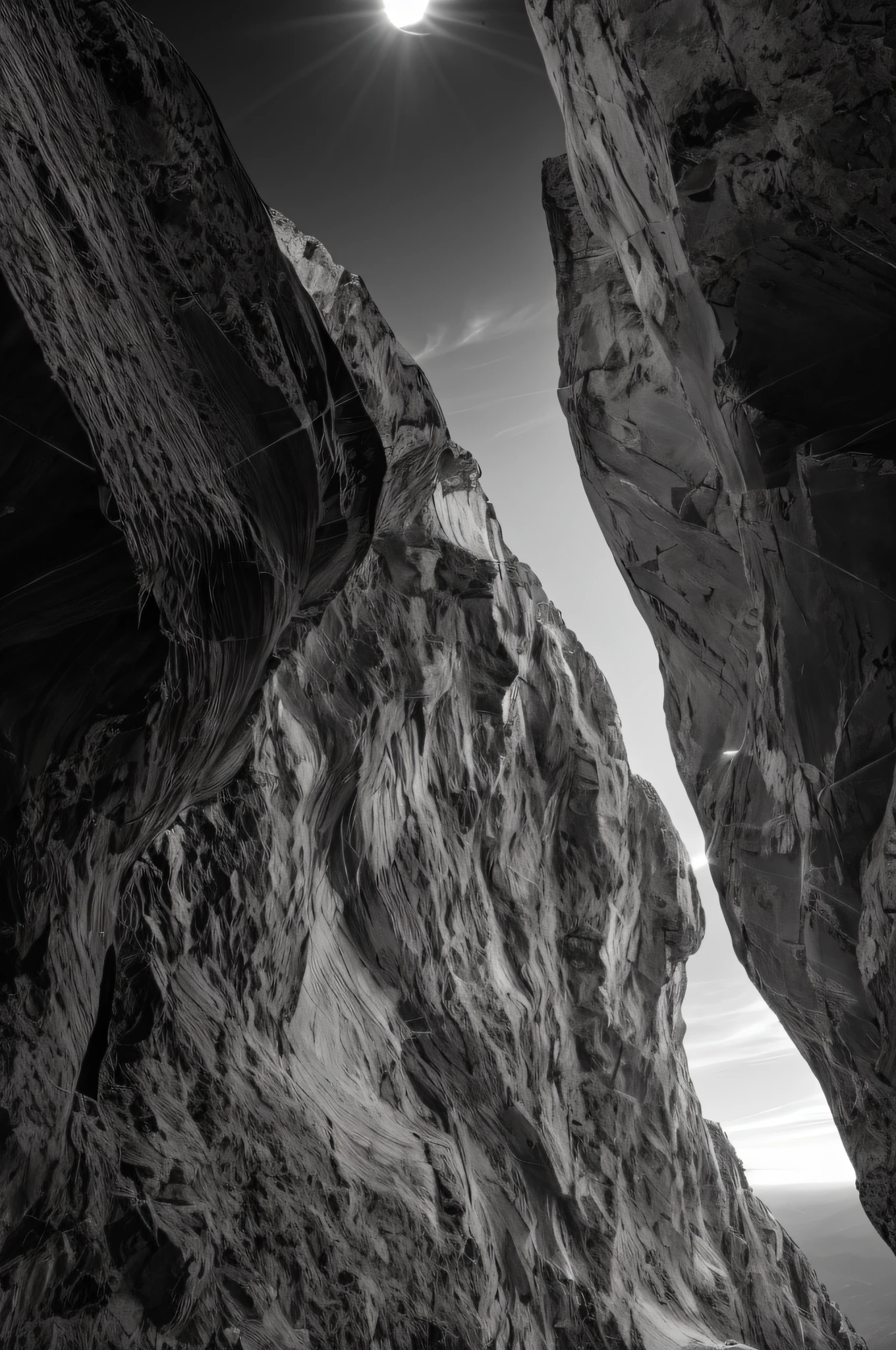 Flowing forms, deep stone crevices, black and white detailed sharp photographs, flowing lines, abstract edges, rock arcs, rock formations, black and white art photographs, chiseled formations, clear contour lines, huge details, smooth shapes and lines, sunrise