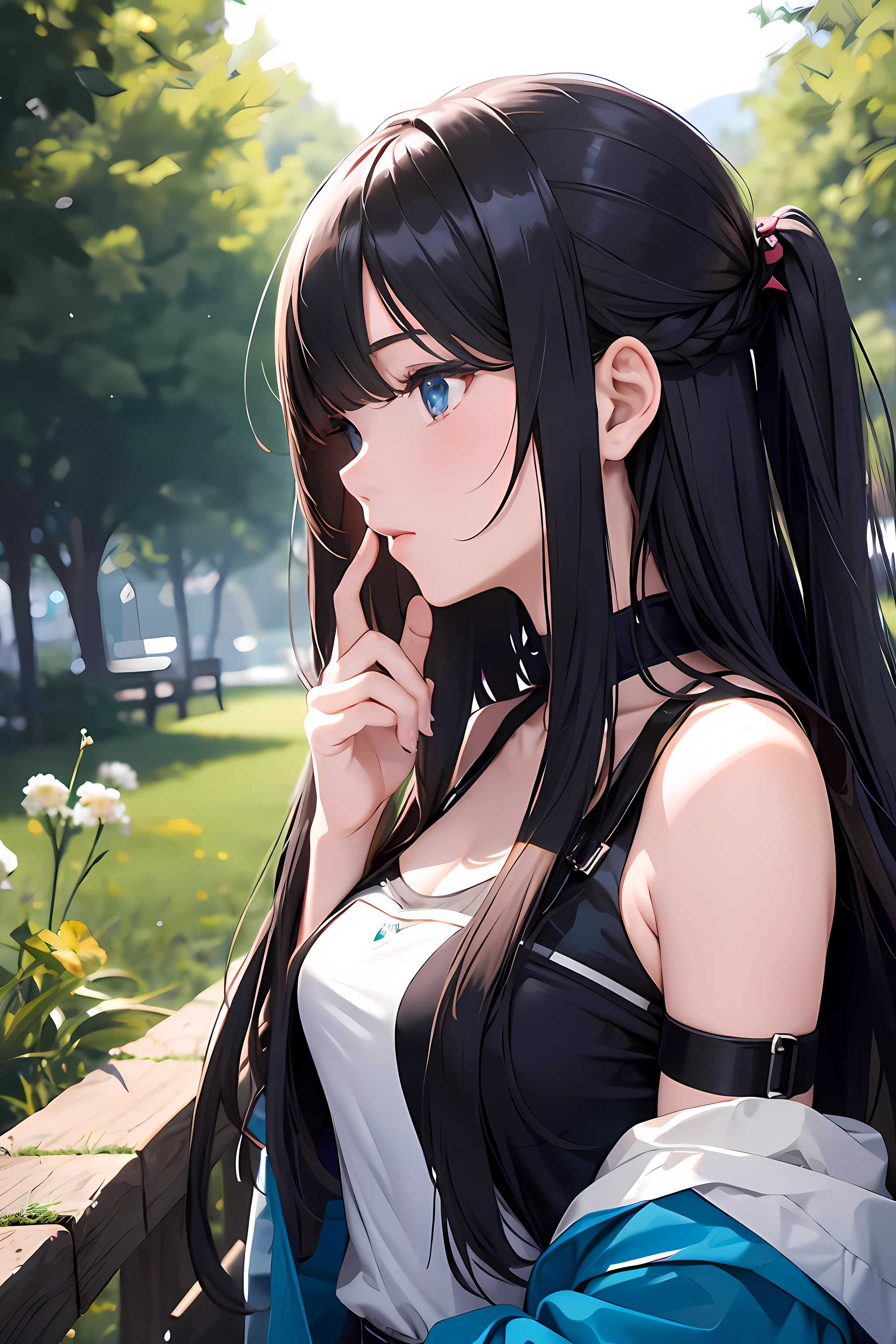 1girl, solo, long hair, best quality, masterpiece, kawaseh, (mountain:0.2),