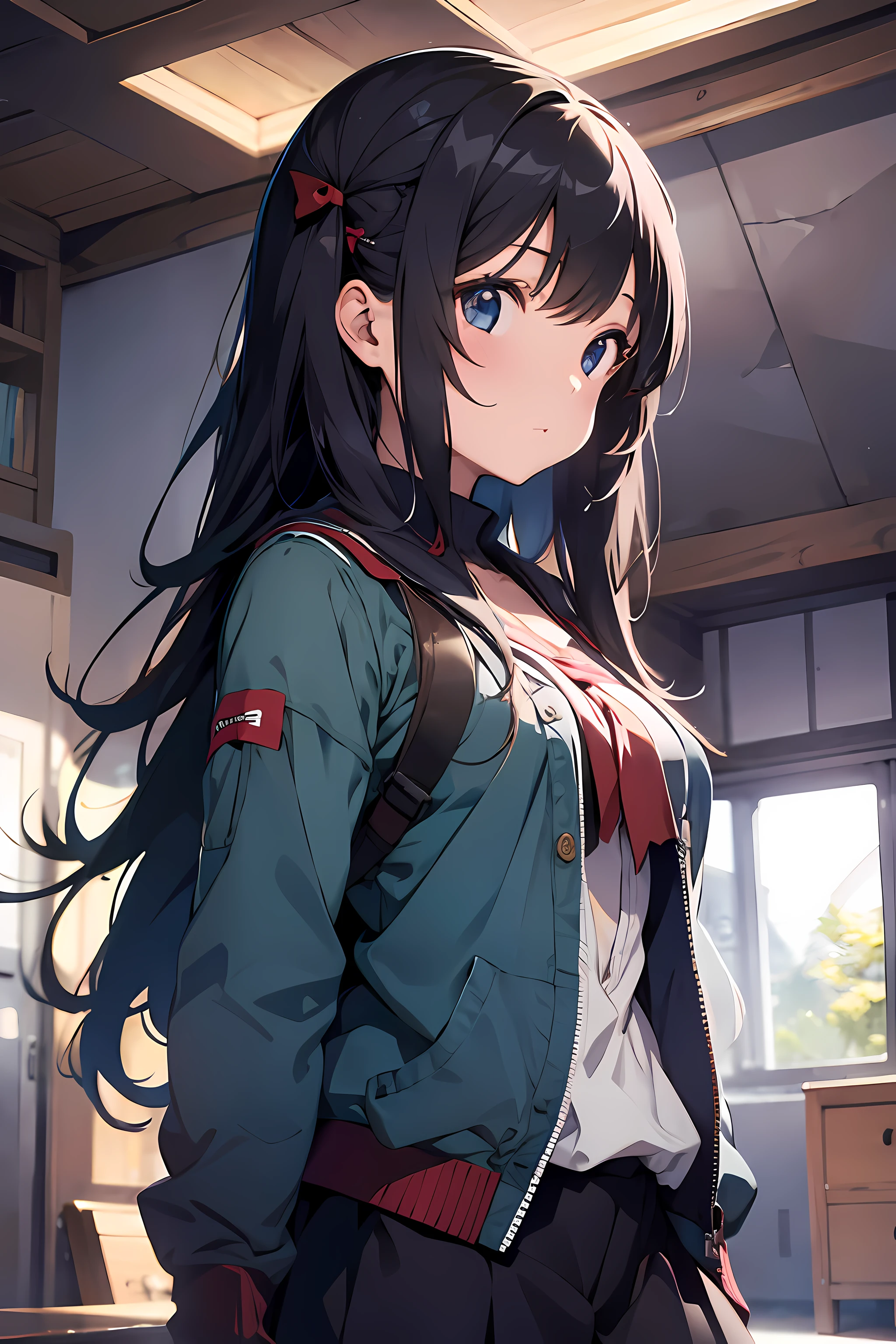 1girl, solo, long hair, best quality, masterpiece, kawaseh, (mountain:0.2),