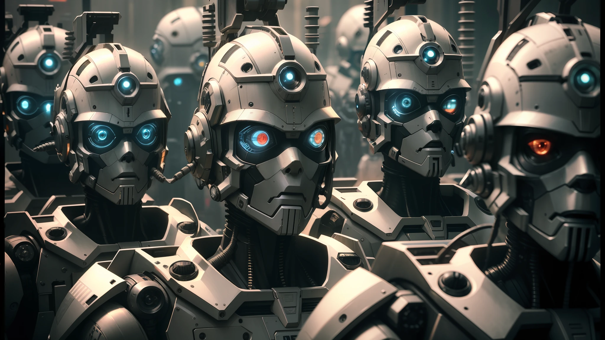 there are many robots that are standing together in a row, robot cyborgs, cgsociety 9, dieselpunk cyborgs, cgsociety ), highly detailed cgsociety, cgsociety - n 5, army of robots, high definition cgsociety, machines and futurist robots, human soldiers, augmented cyborgs, 8 k highly detailed ❤🔥 🔥 💀 🤖 🚀 --auto --s2