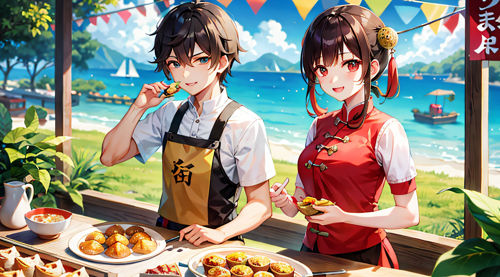 Dragon Boat Festival, cute, couples eat zongzi