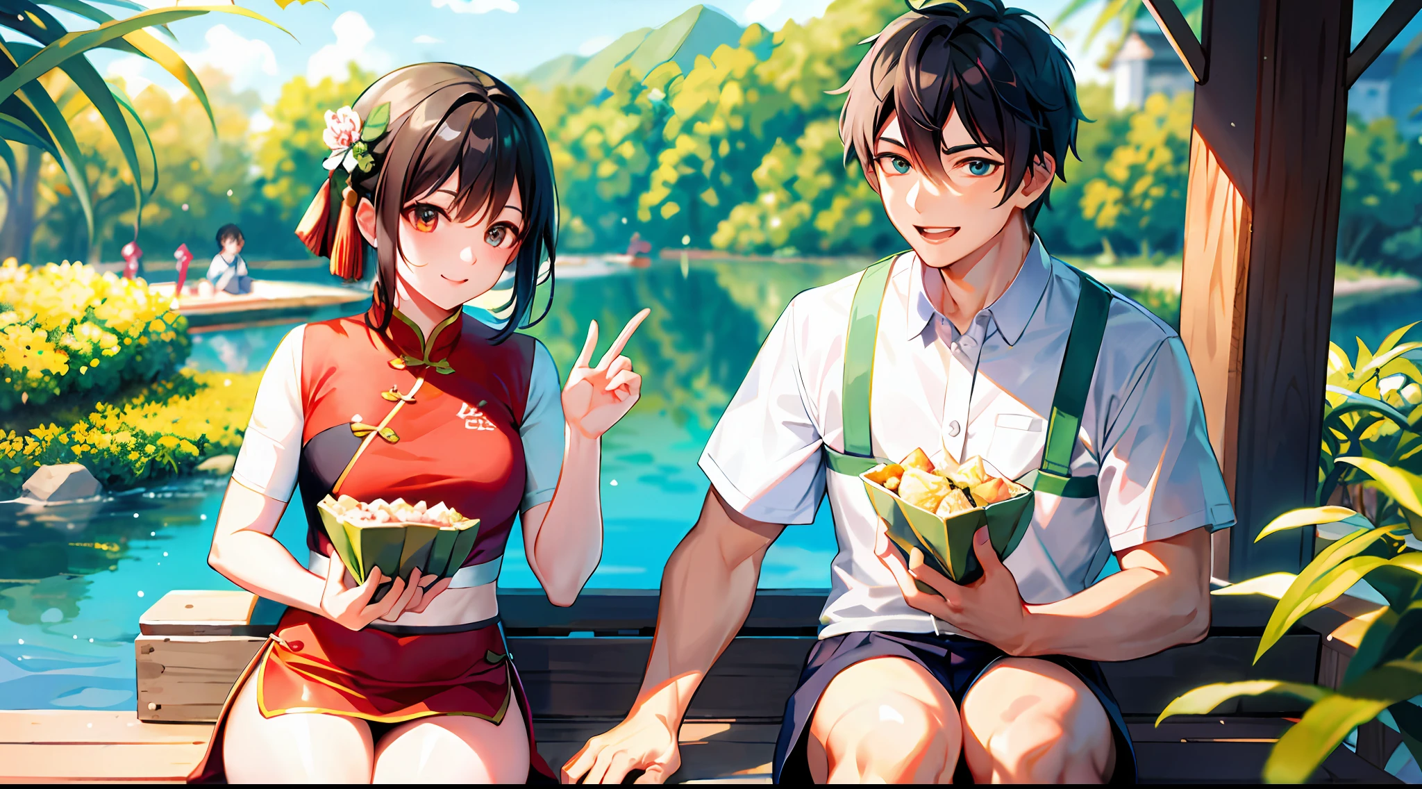 Dragon Boat Festival, cute, couple, zongzi