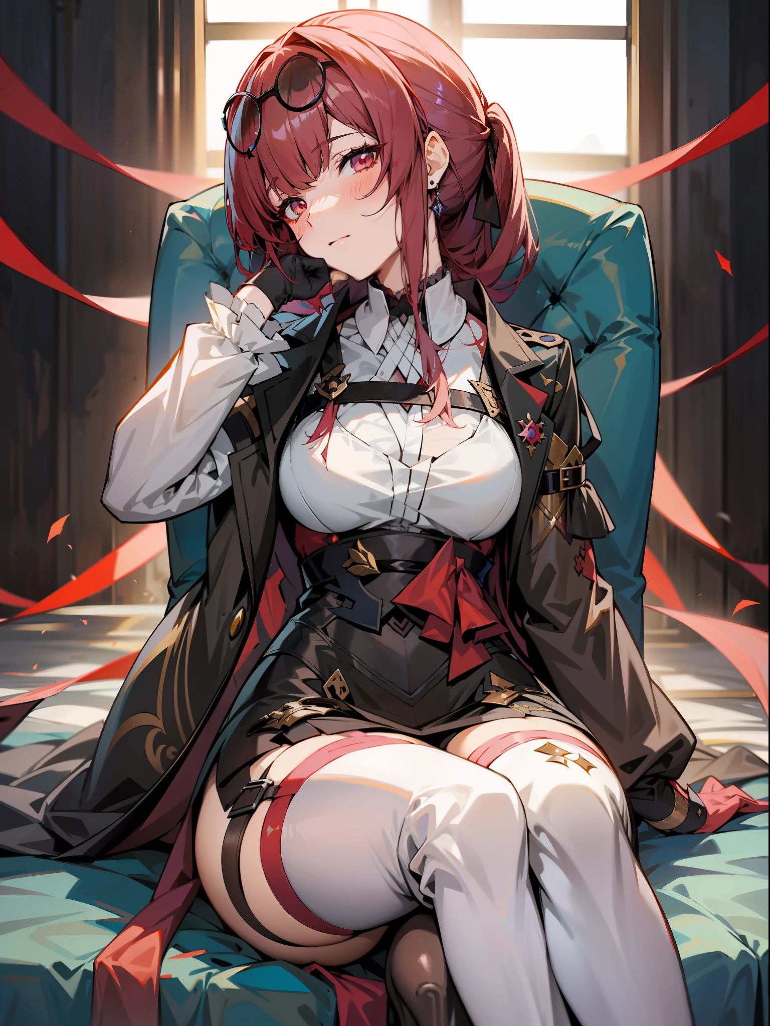 anime girl sitting on a chair with her legs crossed, shalltear from overlord, shalltear bloodfallen, ayaka genshin impact, best anime 4k konachan wallpaper, from girls frontline, guweiz, from arknights, gapmoe yandere grimdark, anime moe artstyle, female action anime girl, girls frontline style