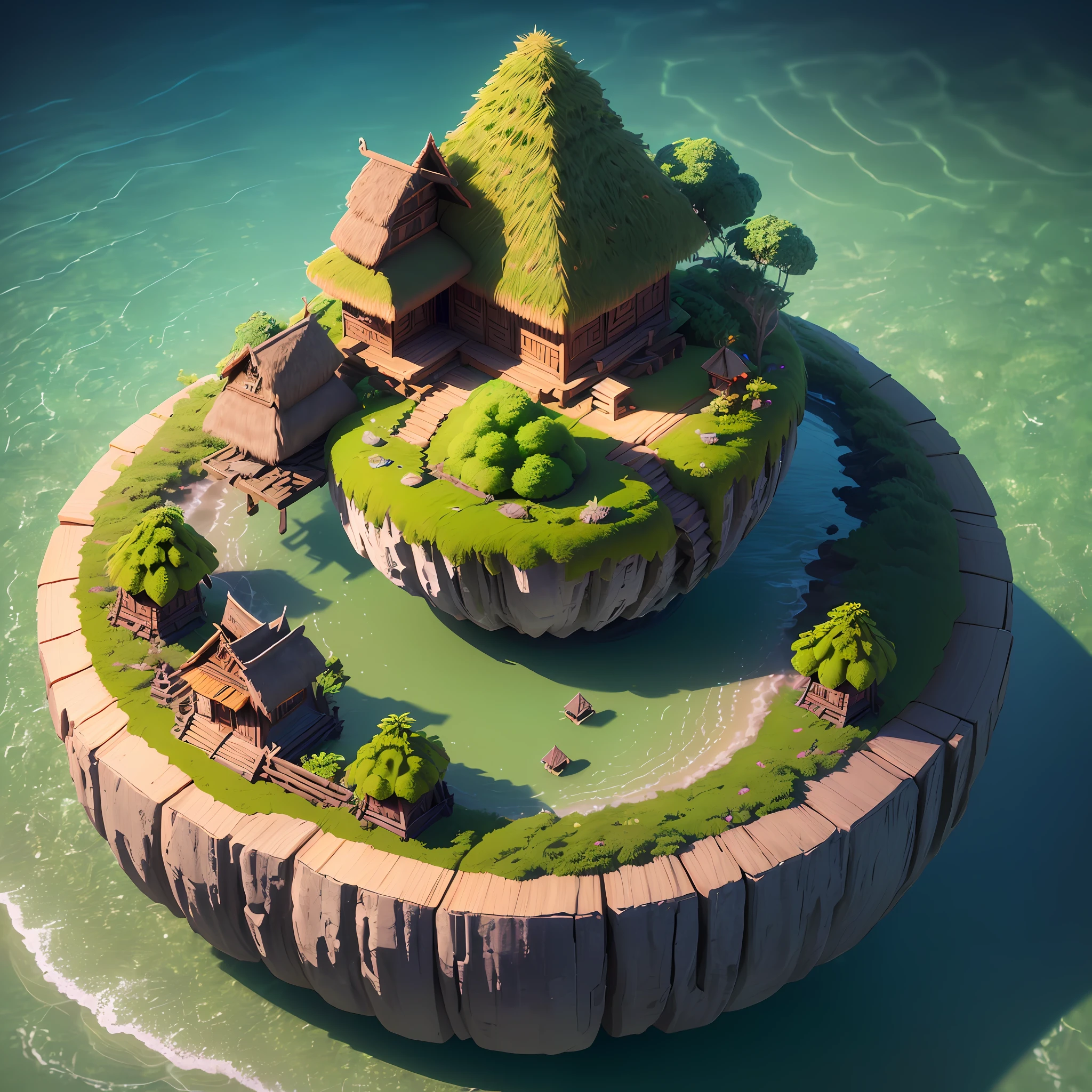 (isometric 3D),(masterpiece),  (extremely detailed CG unity 8k wallpaper), (best quality), (best illustration), (best shadow),
a cute ,A round turnip Bali island hut covered with moss
,octane render,ray tracing,ultra detailed