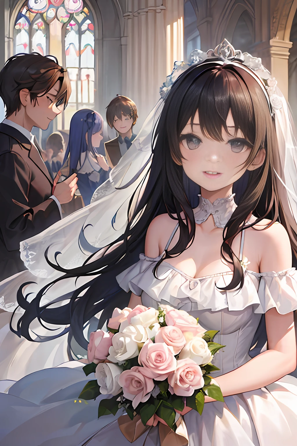 (masterpiece), (best quality), (highres),bokeh,depth,
1girl, smile,crowds,many girls, outdoors, church,looking at each other,various hair,
teenage,18 years old,medium breasts,
Wedding dress, clavicle, flying bouquet,