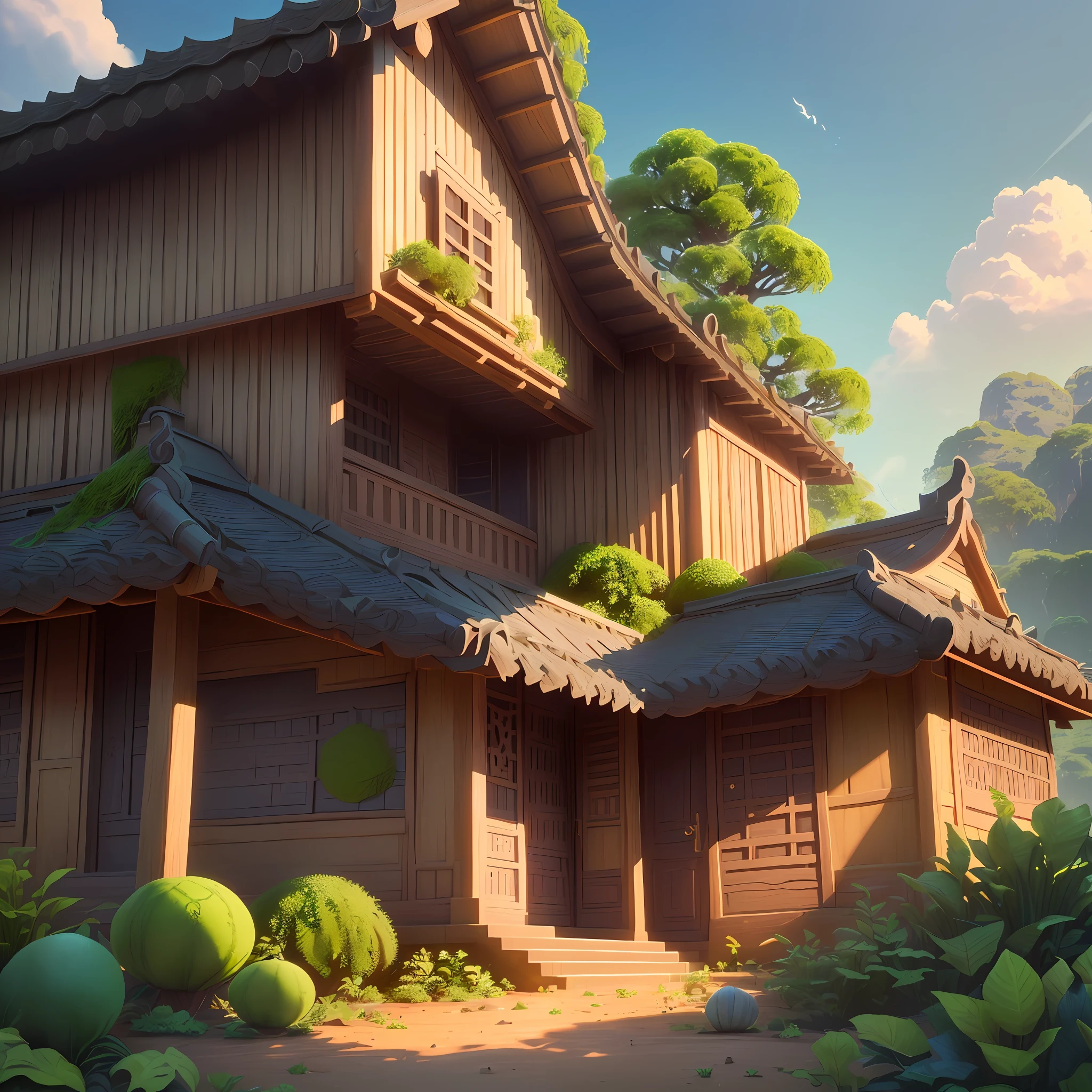 (isometric 3D),(masterpiece),  (extremely detailed CG unity 8k wallpaper), (best quality), (best illustration), (best shadow),
a cute , Javanese House, A round turnip hut covered with moss
,octane render,ray tracing,ultra detailed