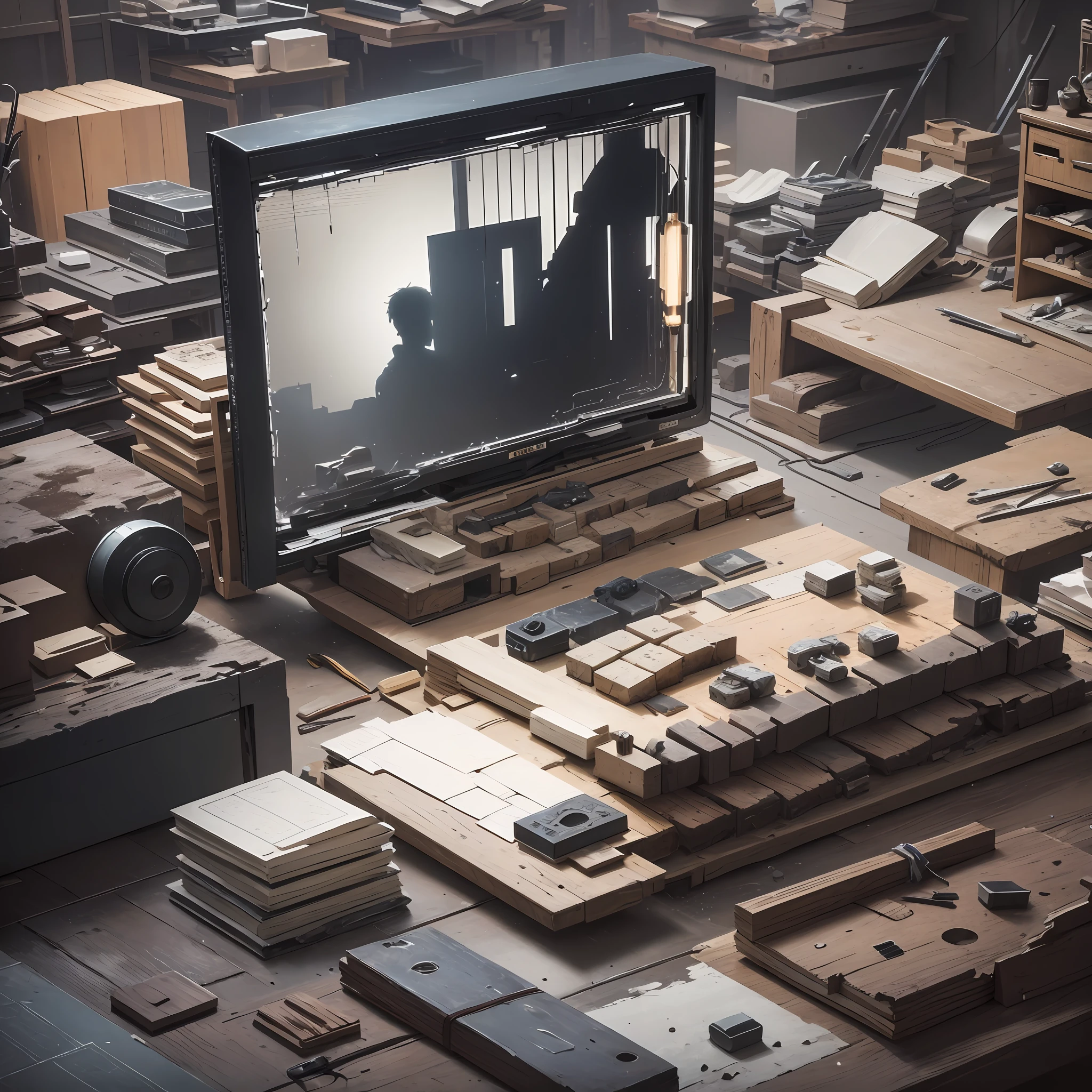 In the workshop illuminated by a soft white light, a skilled and determined man focuses on repairing a notebook with the skills of a true craftsman. His eyes are fixed on the bright screen, reflecting the intensity of his work.

The desk is full of notebooks in different states of disassembly. Some are completely stripped bare, revealing their electronic innards, while others still retain a partially assembled carcass. Piles of RAM are meticulously arranged, like small digital bricks ready to be slotted into their proper places. --auto --s2