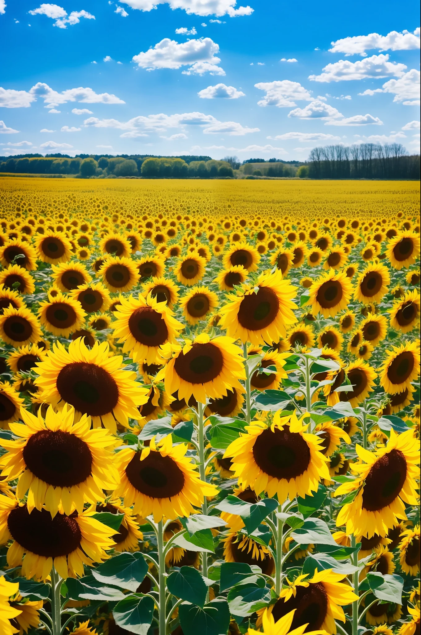 Spring, sunflower idyll, beautiful sky