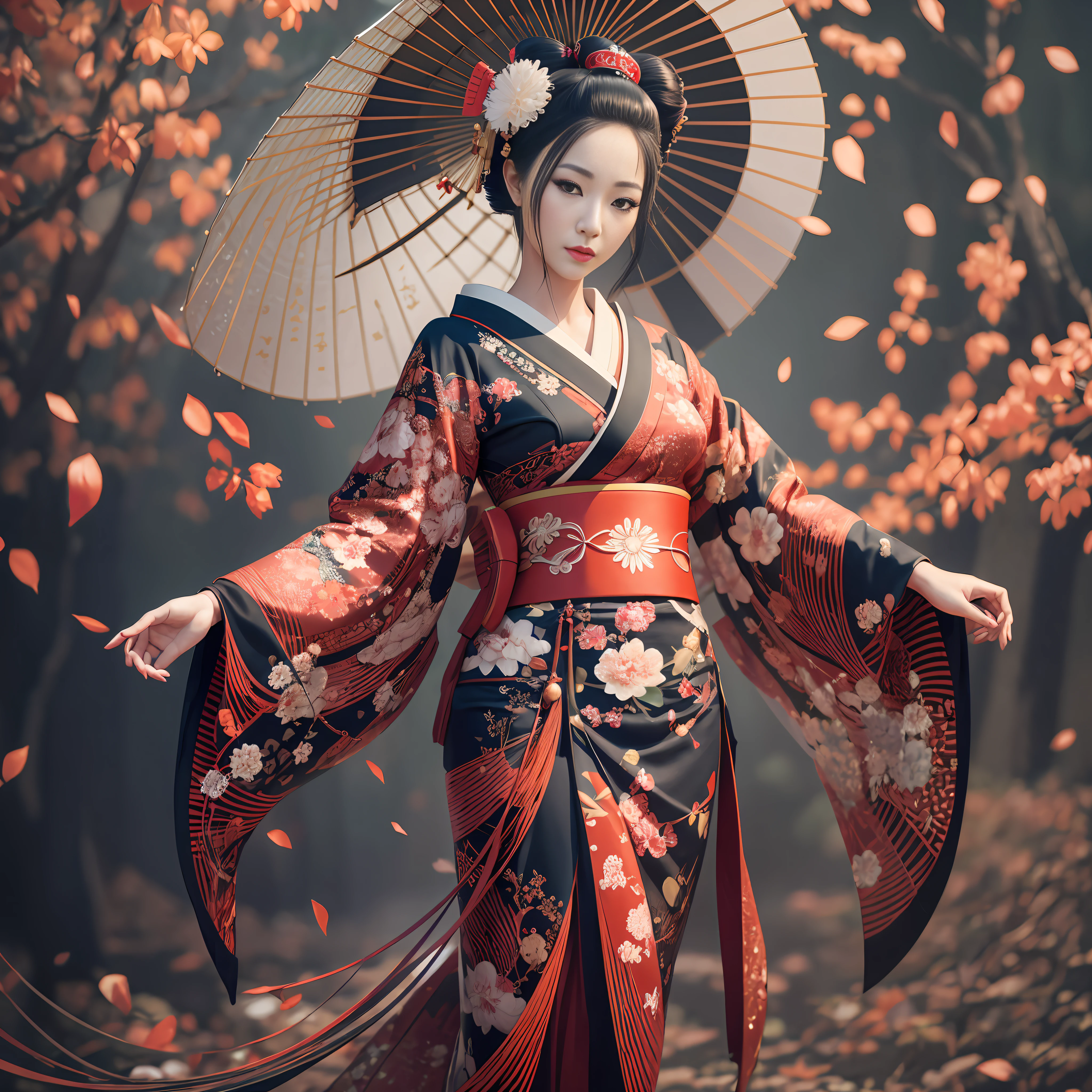 a highly detailed full body portrait of a geisha. 8k, octane render, Intricate hyperdetails, Symmetrical --auto --s2
