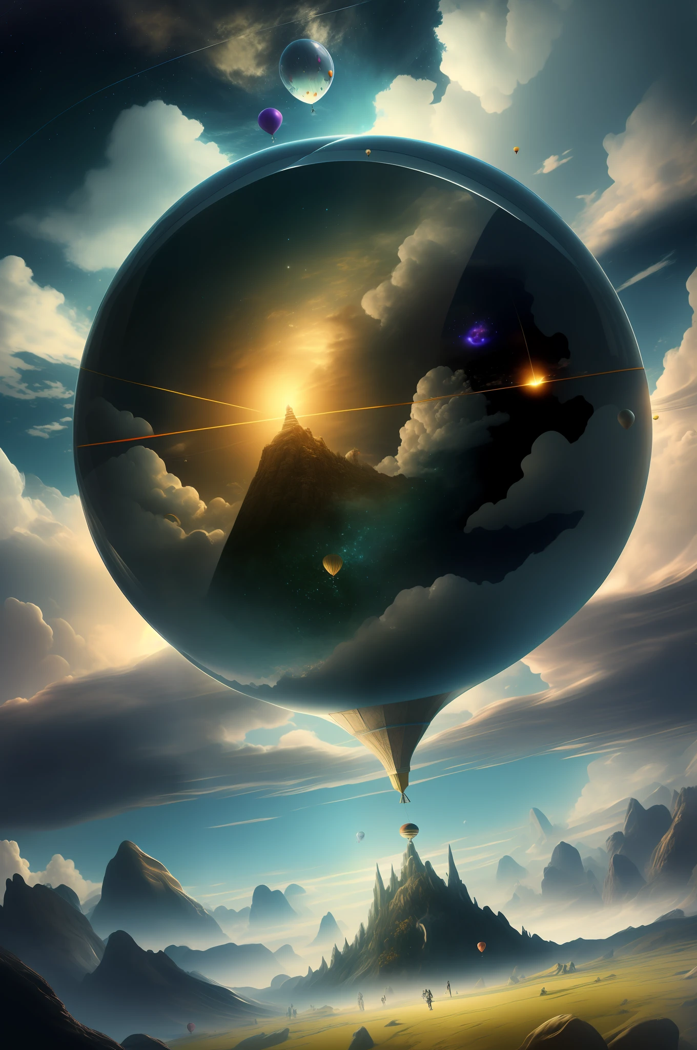there is a picture of a surreal scene with a giant balloon, amazing wallpaper, 4k highly detailed digital art, beautiful art uhd 4 k, 4k detailed digital art, 8k hd wallpaper digital art, wide angle fantasy art, sci-fi fantasy wallpaper, digital art 4k, digital art 4 k, 8k stunning artwork