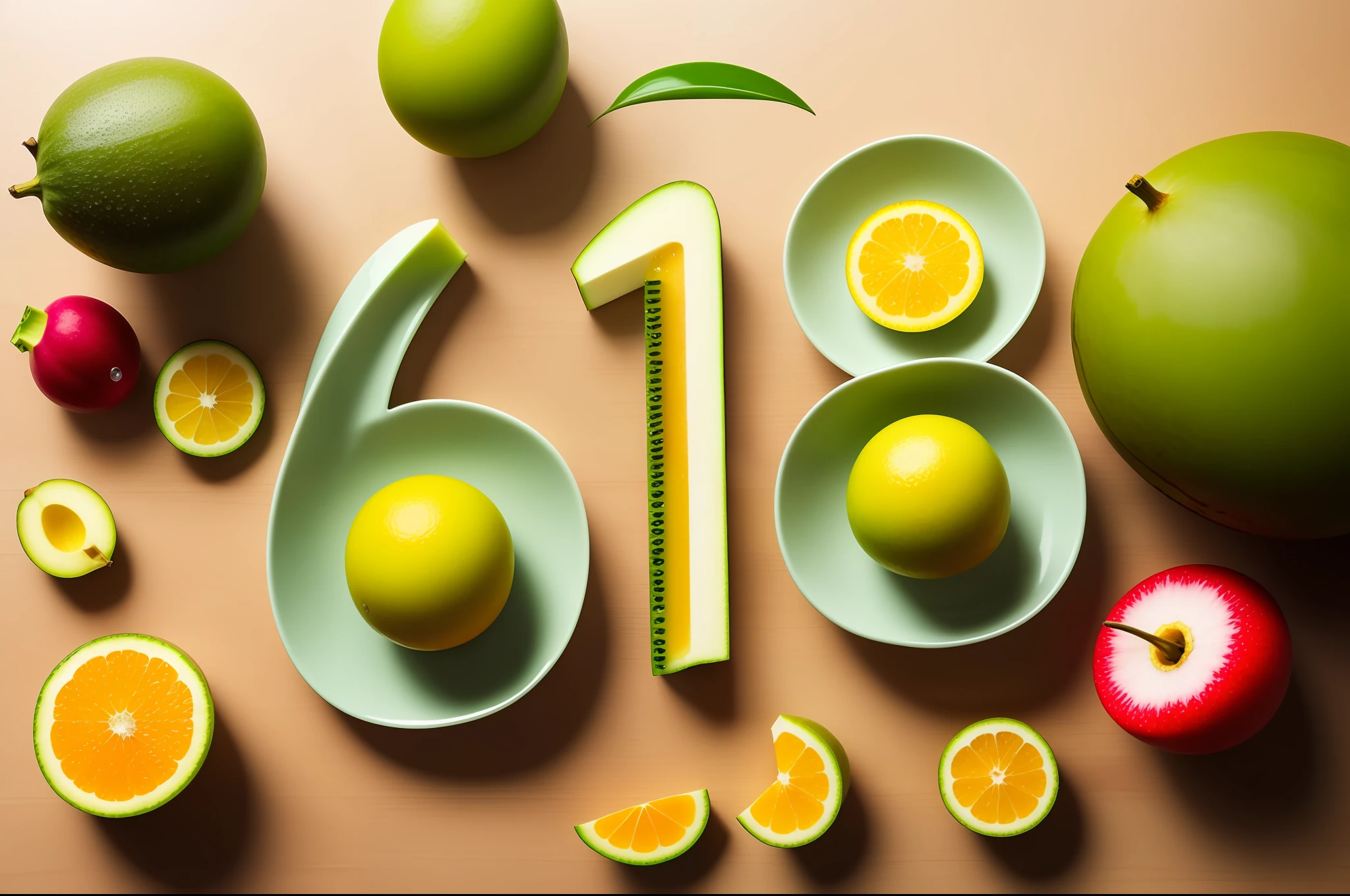 4k, lots of delicious tropical fruits, water drops on the table, lots of details