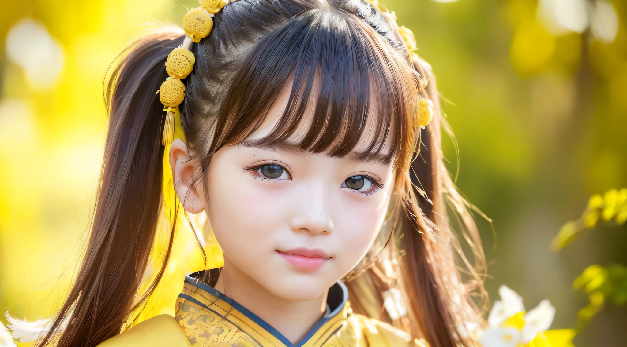 (ultra high res, photorealistic, realistic, best quality, photo-realistic), (highly detailed skin, visible pores), (real person, photography), (((yellow hanfu, chinese style)))), realistic, YELLOW background, upper body, (8k, raw photo, best quality, masterpiece), (1 girl RUSSIAN REDHEAD PORTRAIT ), photon mapping, radiosity, physics-based rendering, automatic white balance, ((haunting smile, long hair)), watery eyes, (blush|cute and playful|lovely|thin|thick bangs|beauty|twintail|hair bun,),(looking at the viewer),(irises and pupils are rounded,pupil reflects the environment,eyes are not the same size),