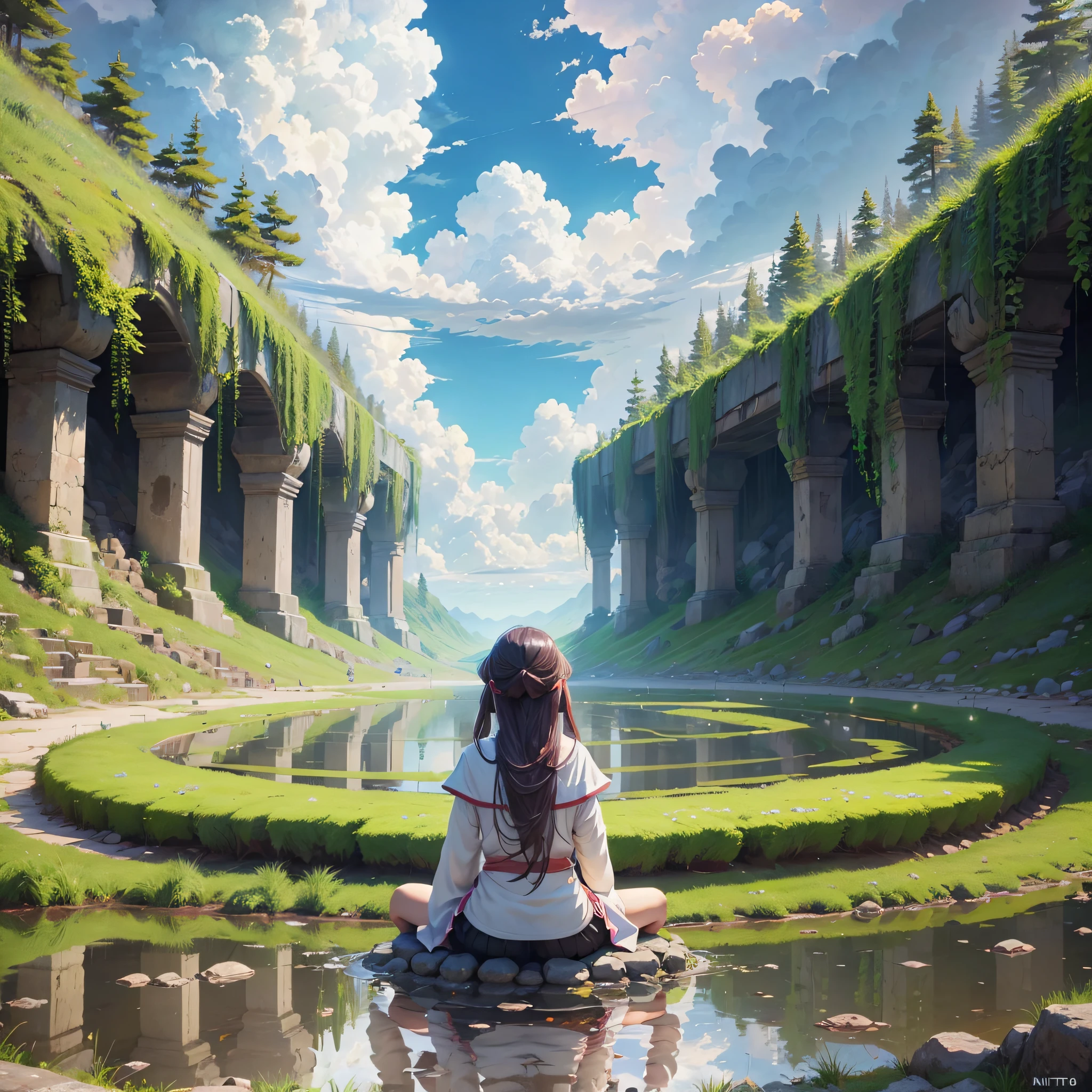 (a anime girl in the center of image, meditando), masterpice, ultra hd --auto --s2