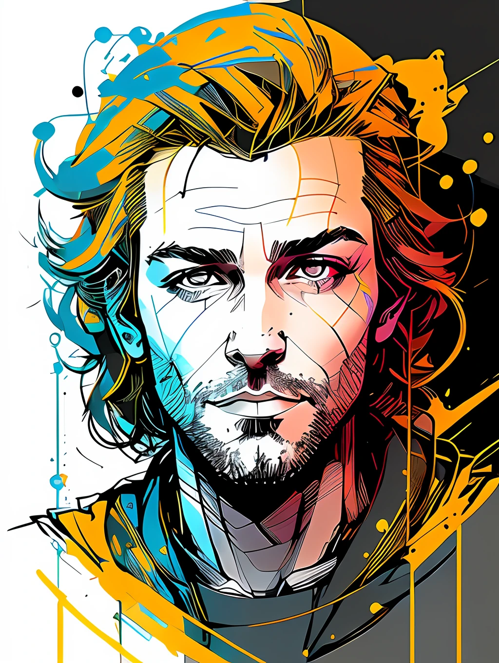 nvinkpunk, (((Brazilian middle-aged man))), handsome man, masterpiece, best quality, ((detailed face)), short messy hair, tanned, bright eyes, ((award winning)), (High Detail), Sharp, 8k, trending on artstation, intricate