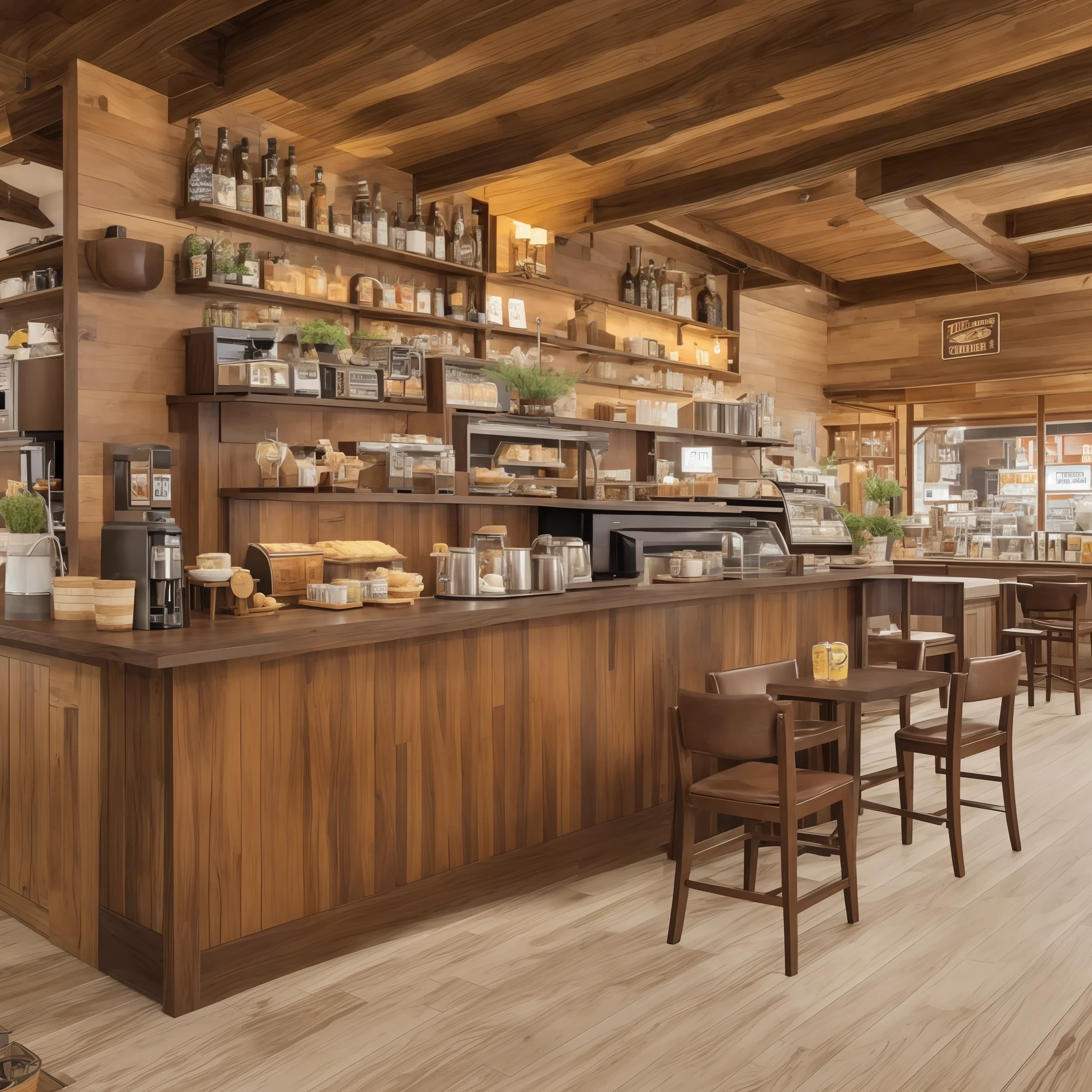 retro coffee shop, with counter, wooden, unmanned, western-style café, high image quality, dense, antique, anime-style, realistic, no people, brown --auto --s2