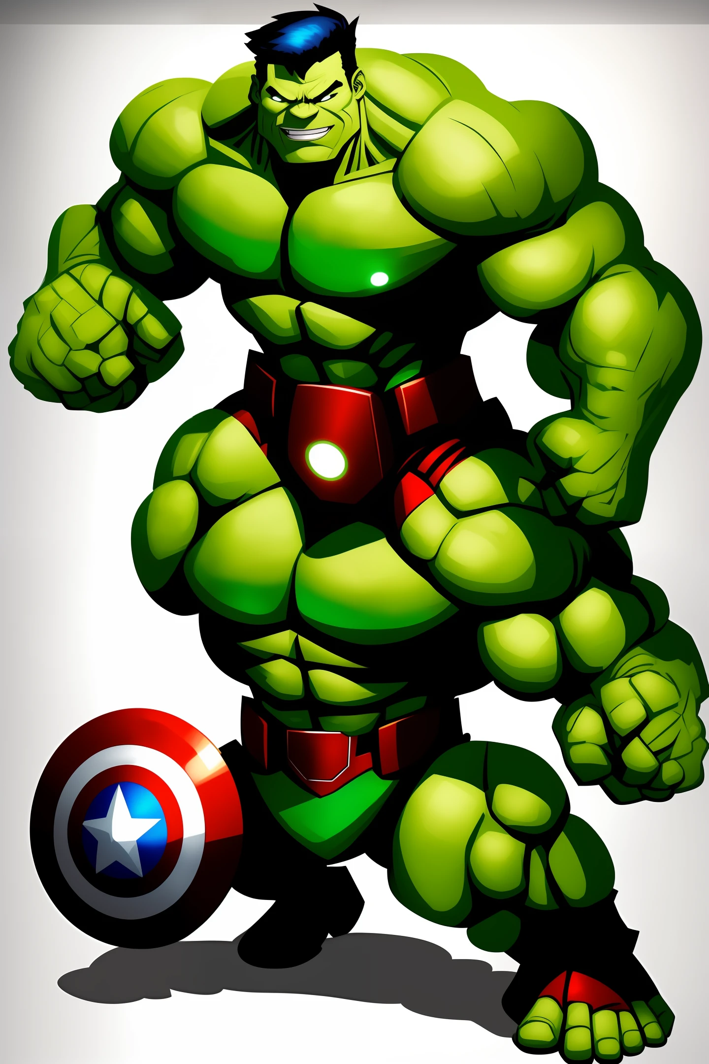Create a character with a mix of Iron Man, Hulk and Captain America