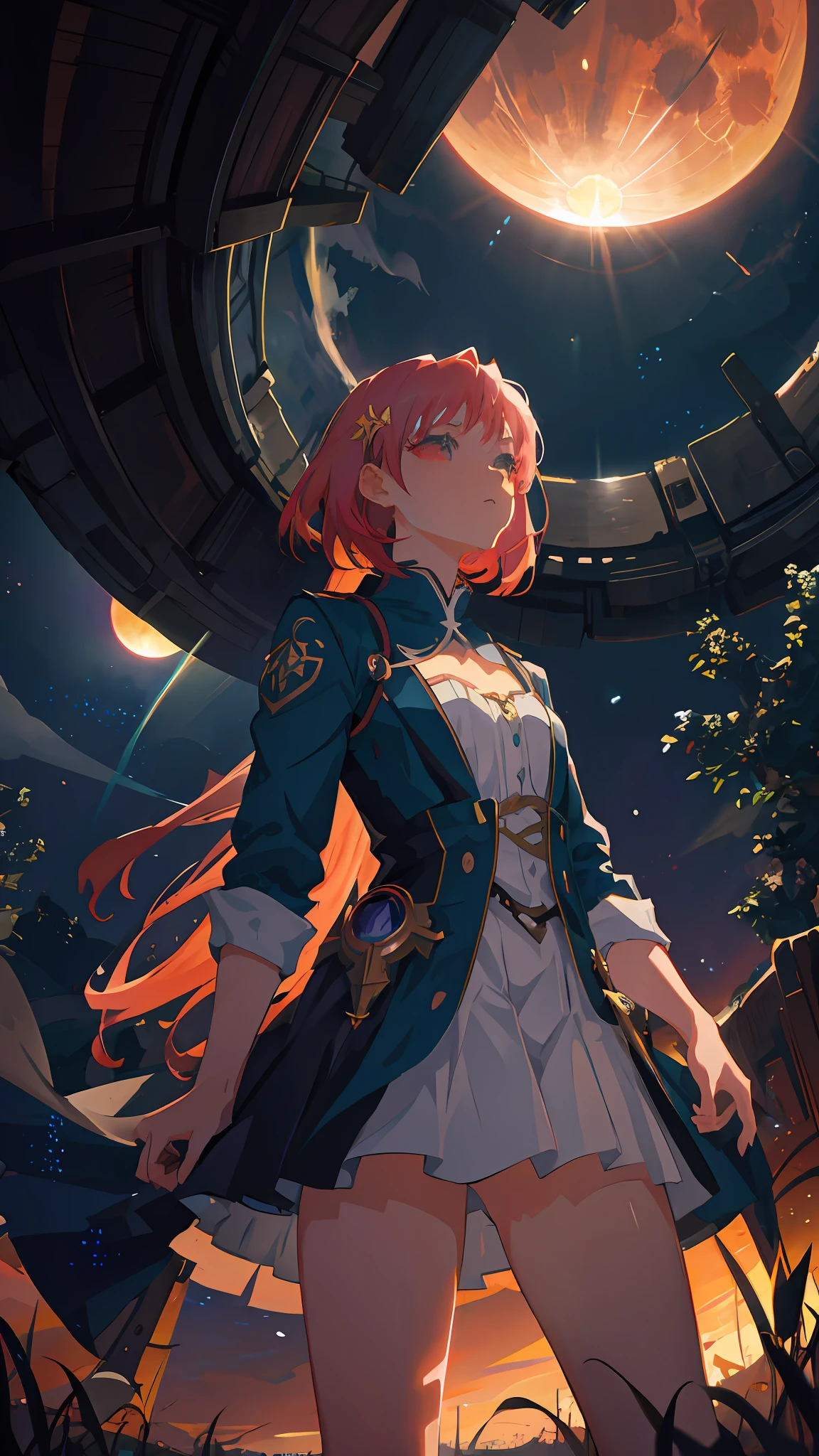 anime girl in a short dress standing in front of a large moon, cushart krenz key art feminine, detailed digital anime art, anime fantasy illustration, anime art wallpaper 4 k, anime art wallpaper 4k, anime fantasy artwork, anime art wallpaper 8 k, 2. 5 d cgi anime fantasy artwork, portrait anime space cadet girl, epic light novel art cover